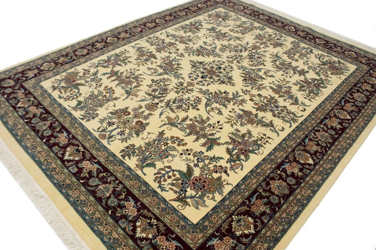 Classic Beige Floral Design Hand-Knotted Oriental