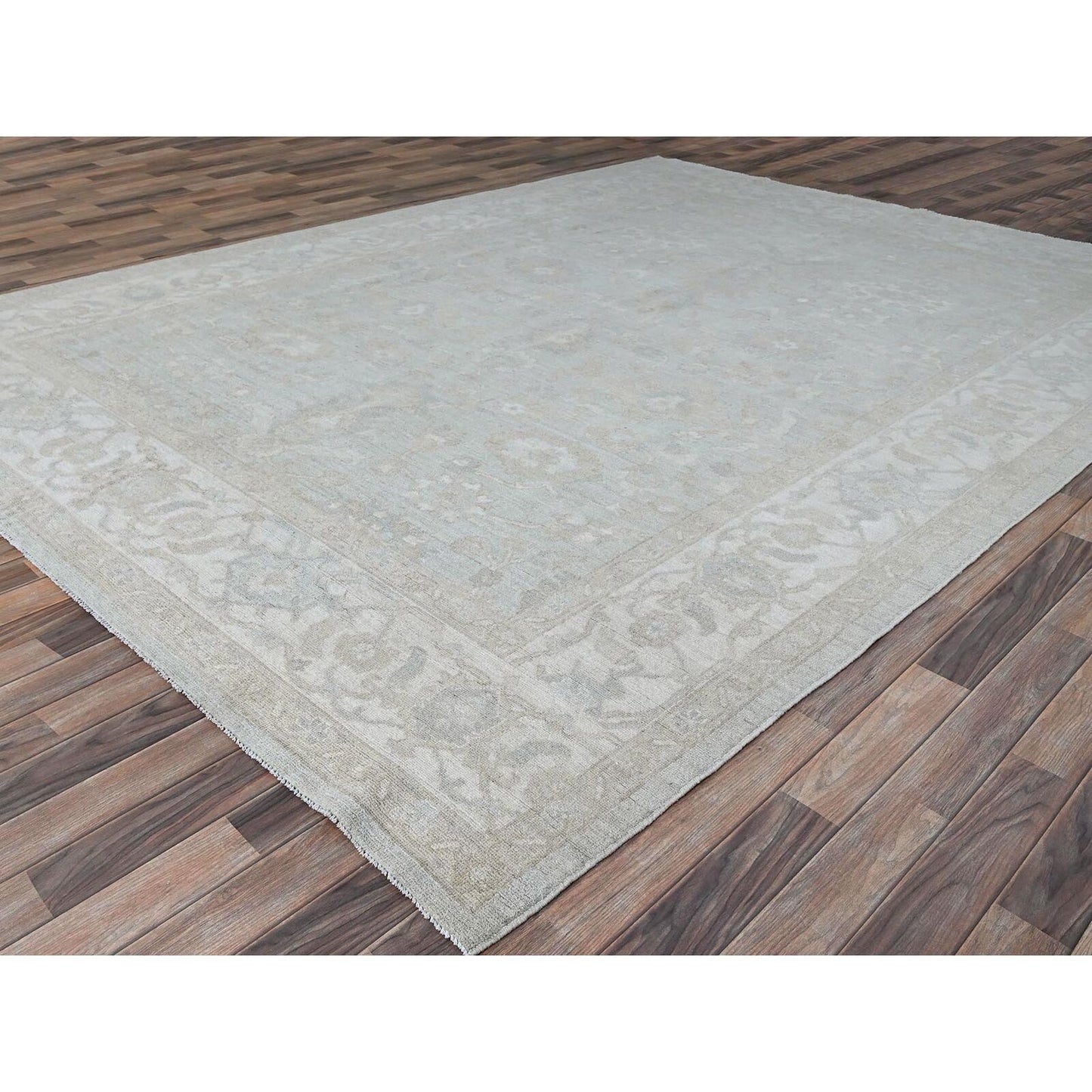9'1"X12' Sterling Gray Hand Knotted Afghan Peshawar Wool Geometric Rug