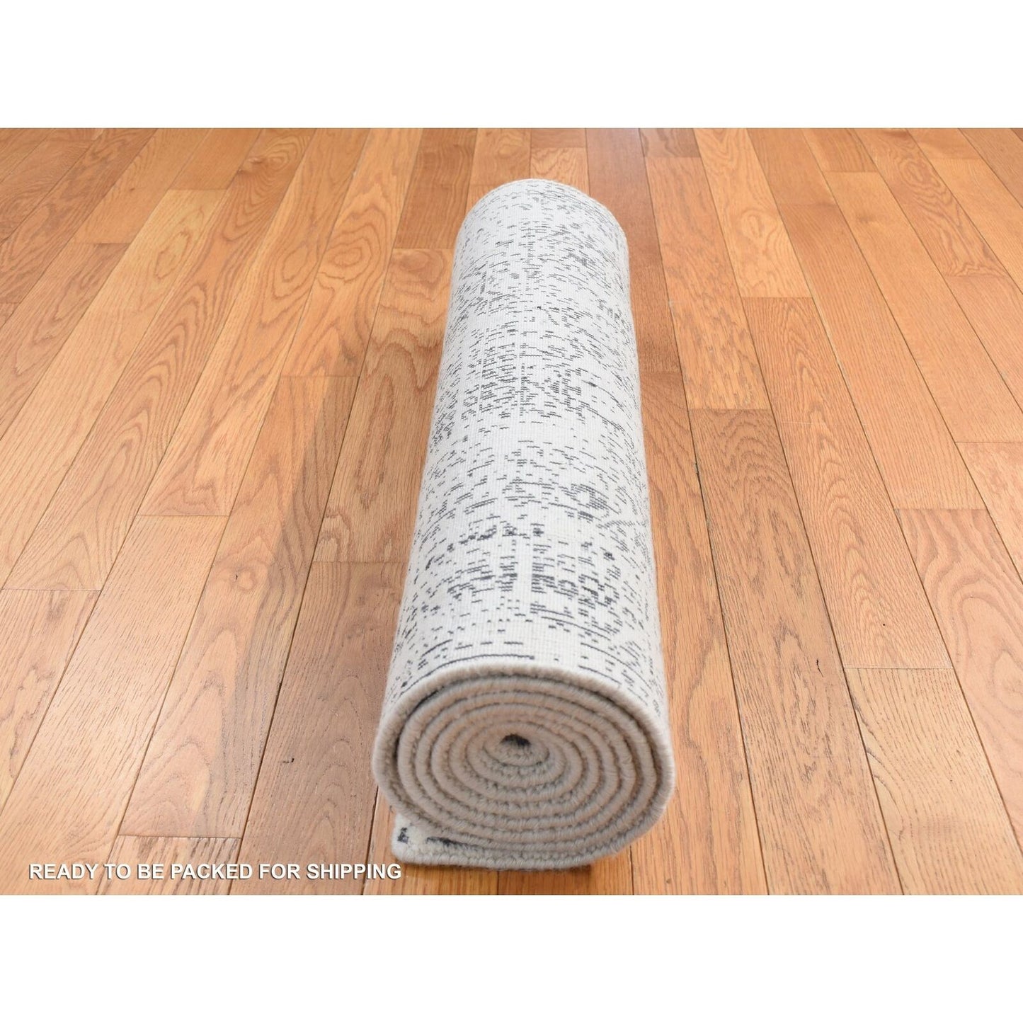 2'5"X7'9" Ivory Hand Loomed Wool And Art Silk Mamluk Design Runner Rug