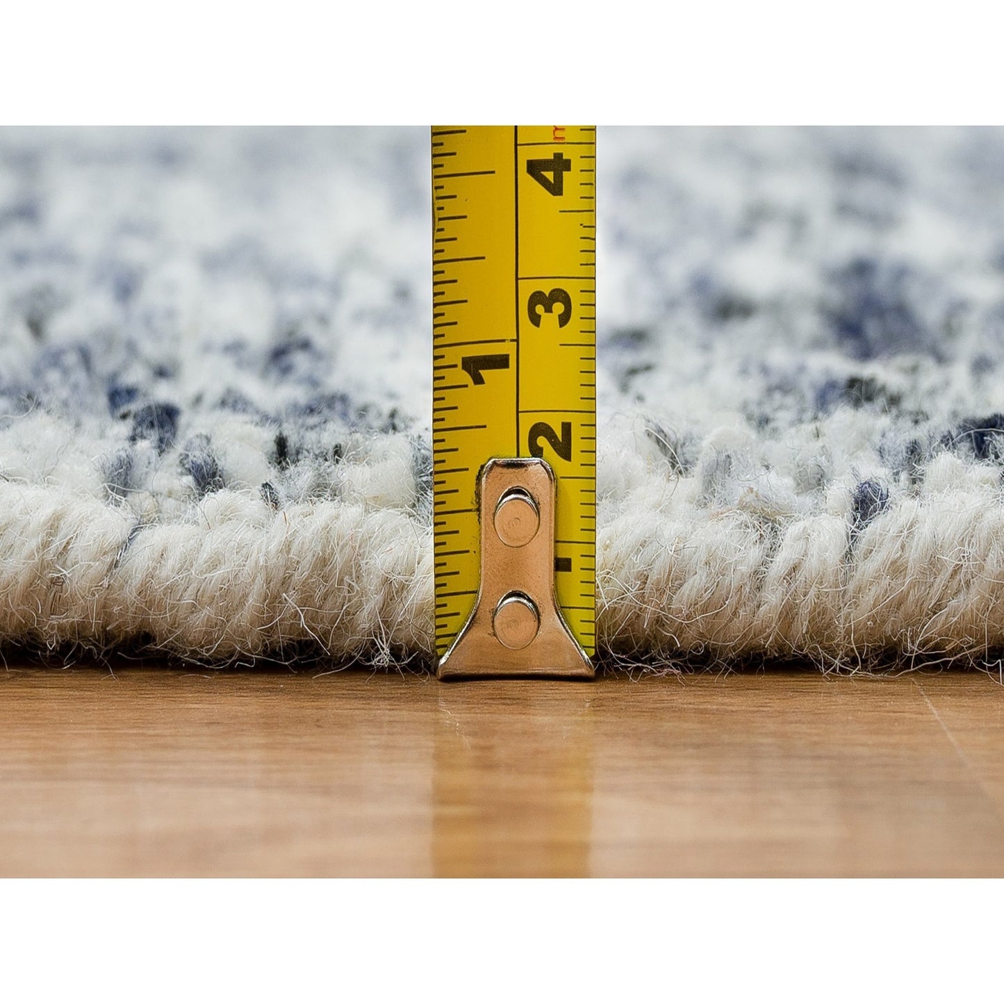 12'X12' Blue Modern Striae Design Pure Wool Hand Loomed Round Rug