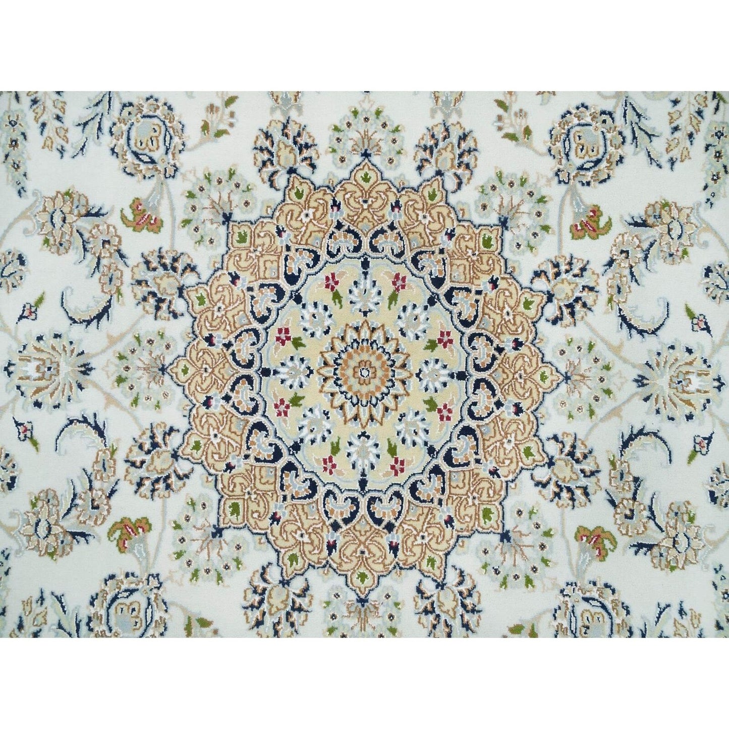 6'1"X9'1" White Hand Knotted Nain Design 250 Kpsi Natural Wool Rug
