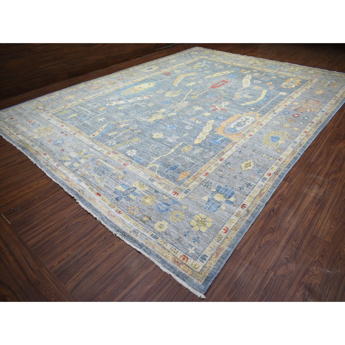 12'X16' Cadet Gray, Wool Hand Knotted, Afghan Angora Oushak Oversized Rug