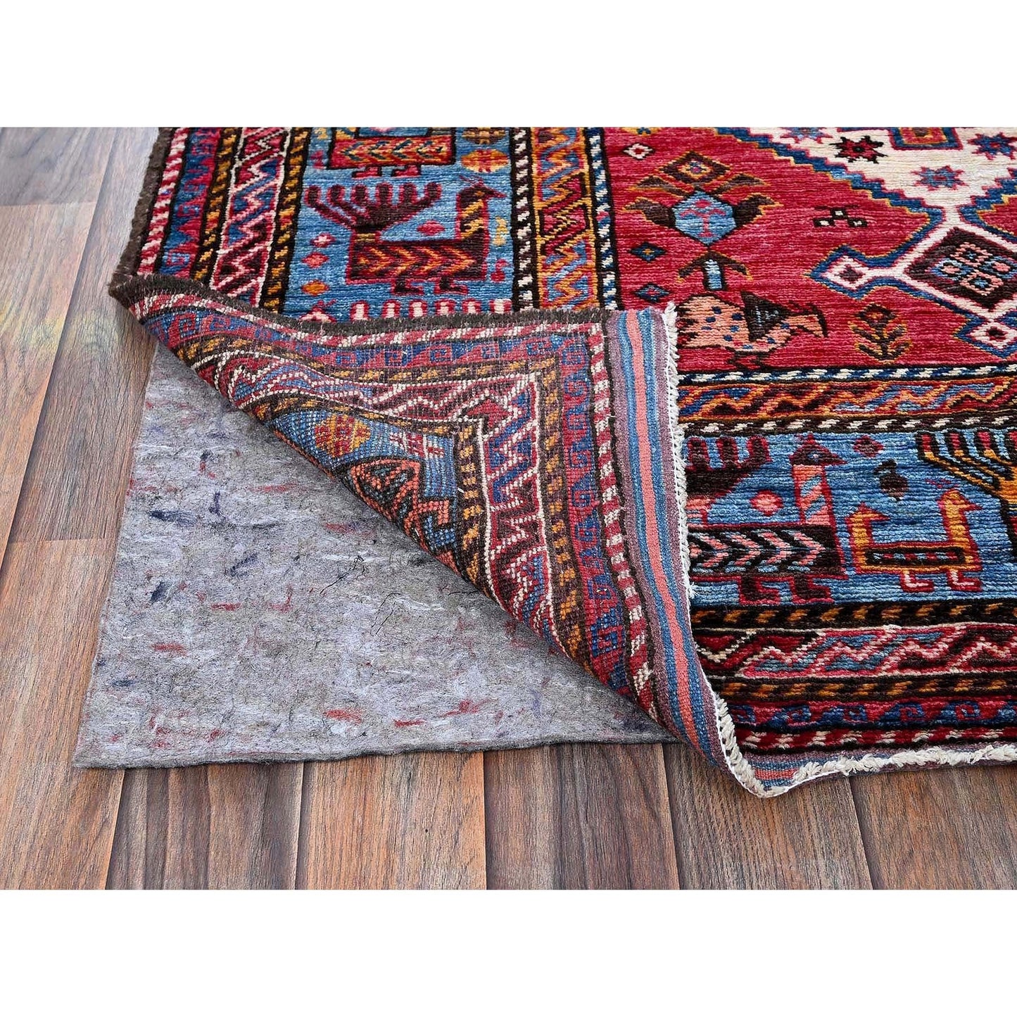 6'X7'8" Ivory Afghan Caucasian Design Revival Soft Wool Hand Knotted Rug