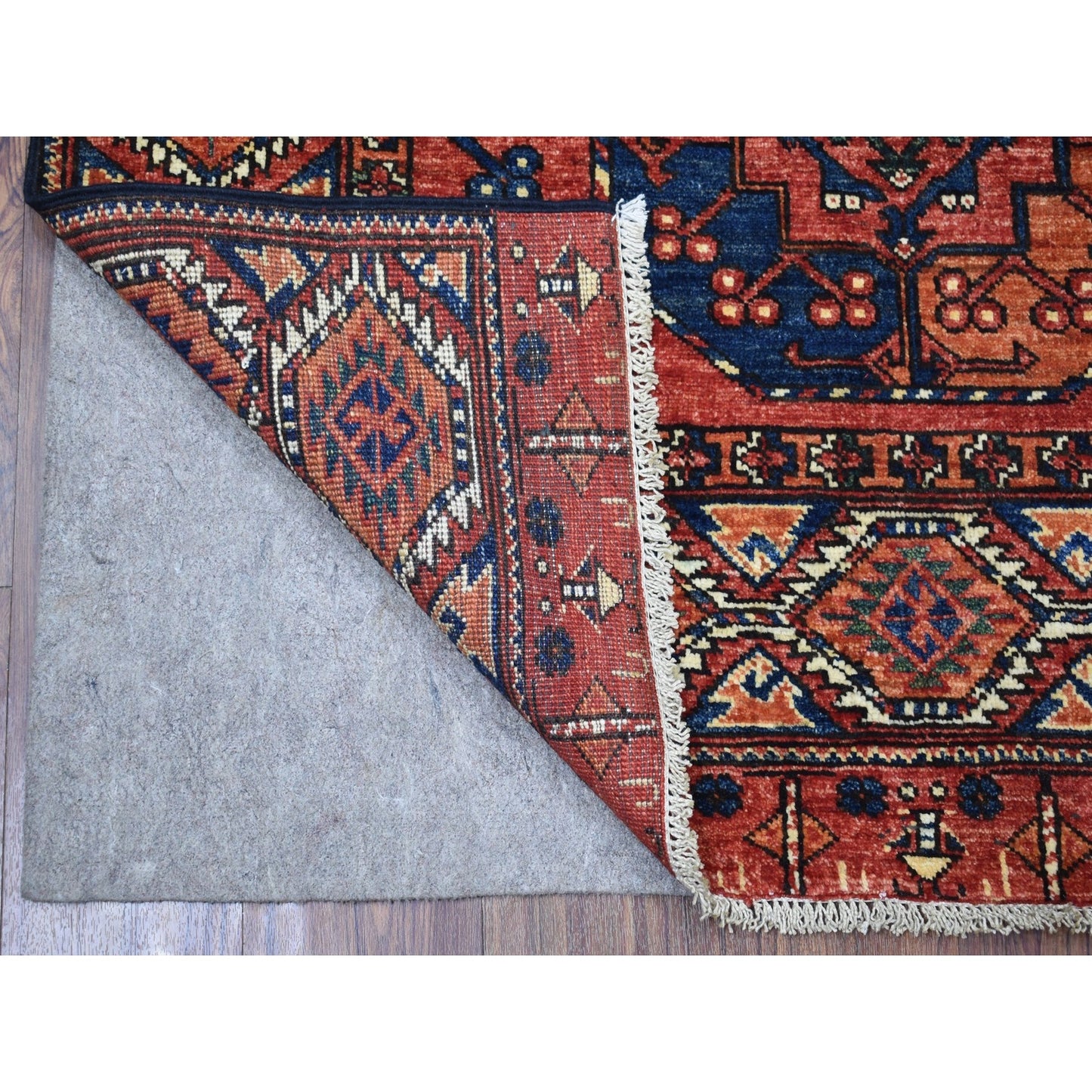 4'X5'8" Red Afghan Ersari With Elephant Feet Organic Wool Handknotted Rug
