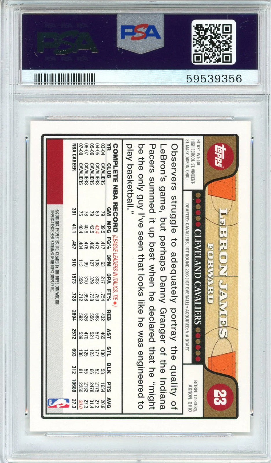 Lebron James 2008 Topps Gold Card #23 (Psa Nm-Mt 8)