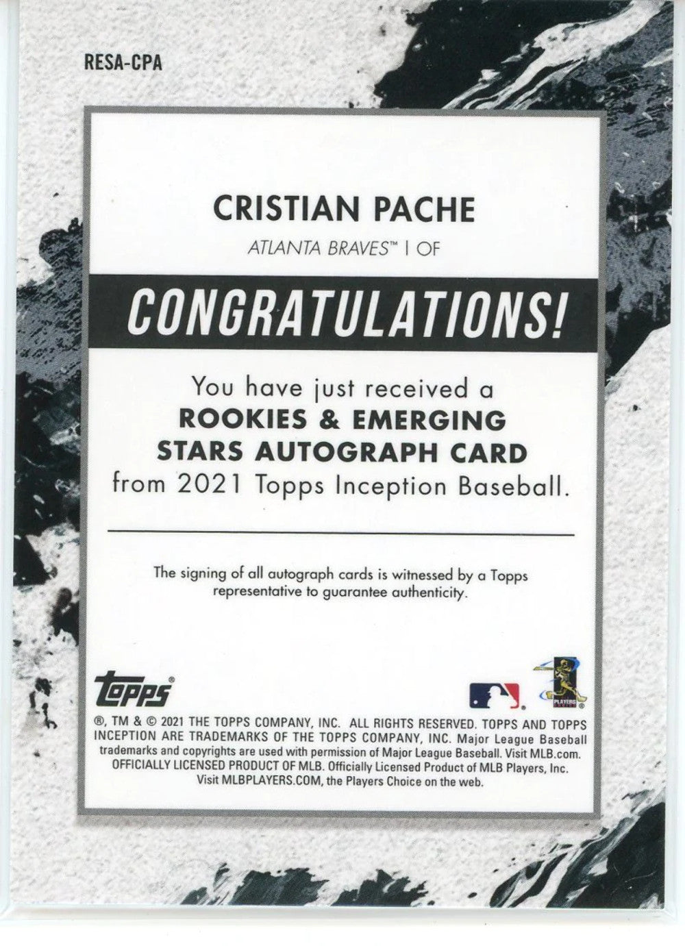 Christian Pache Autographed 2021 Topps Inception Rookie Card #Resa-Cpa