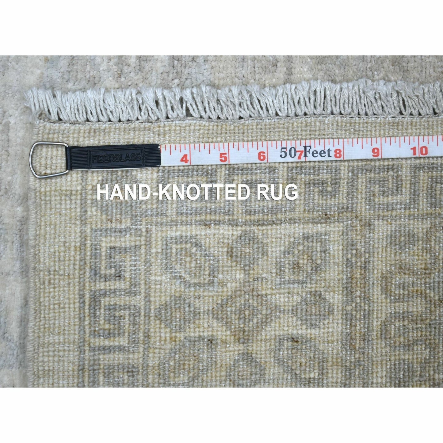 4'1"X5'9" Ivory White Wash Peshawar Soft Wool Hand Knotted Rug