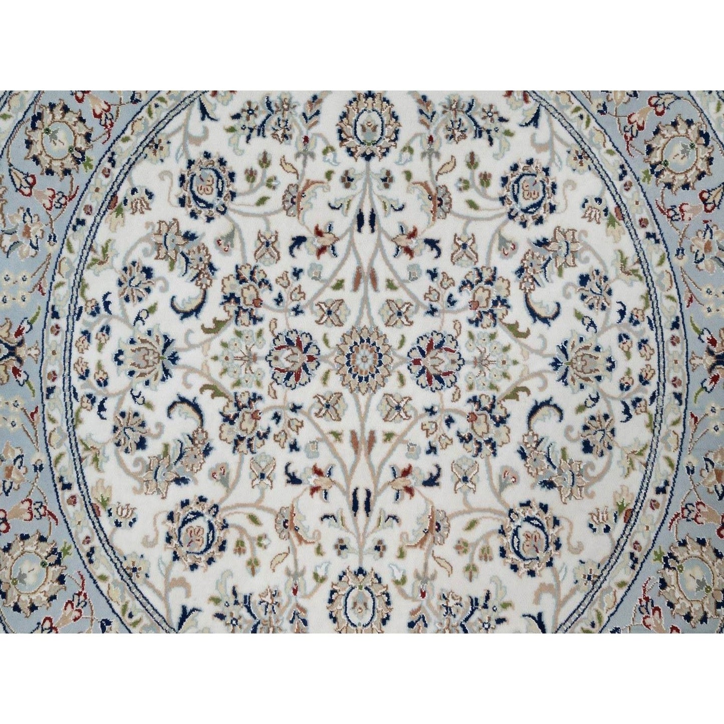 5'2"X5'2" Ivory Wool And Silk Nain Flower Pattern Hand Knotted Round Rug