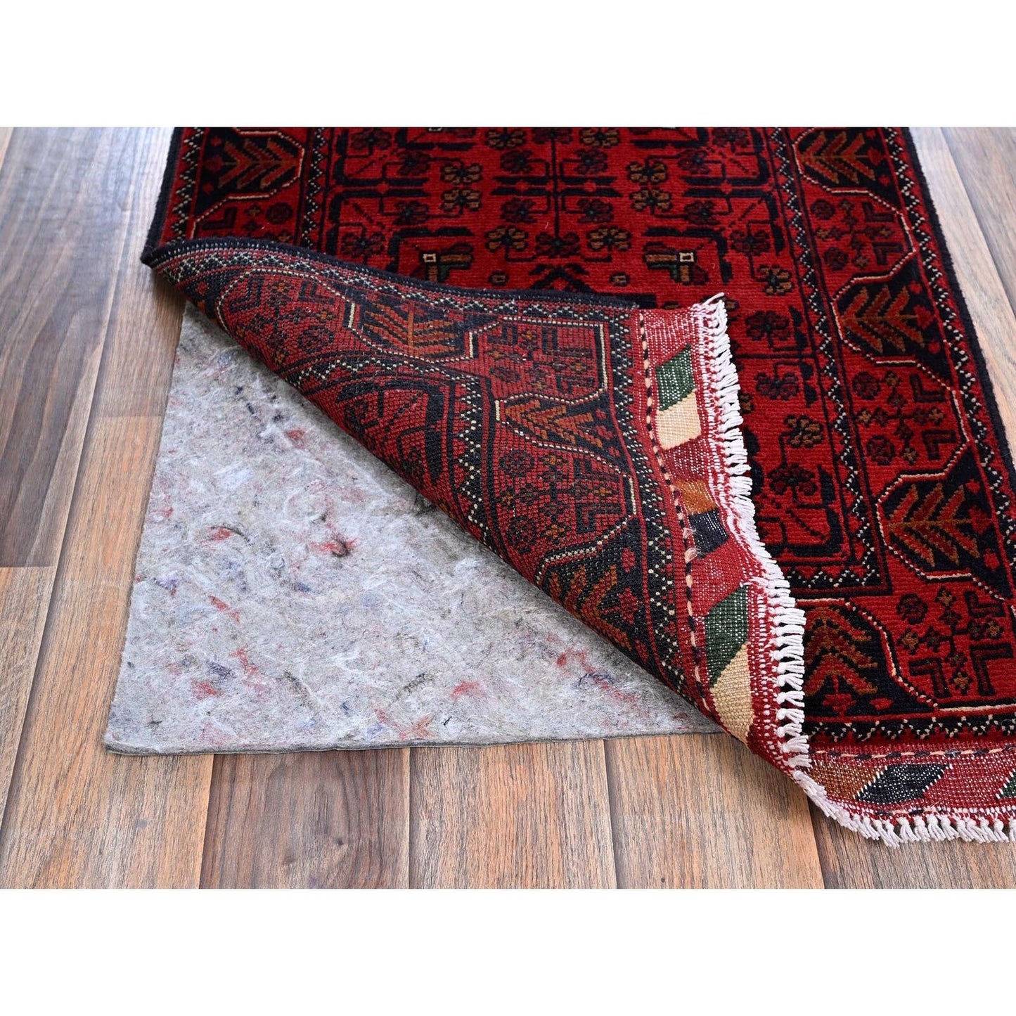 1'9"X5' Red Afghan Khamyab Geometric Design Wool Hand Knotted Runner Rug