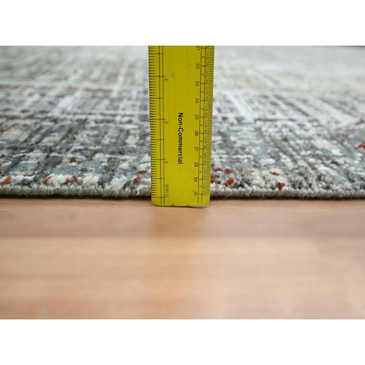 9'X12'3" Anchor Gray With Beige Abstract Design All Wool Hand Knotted Rug