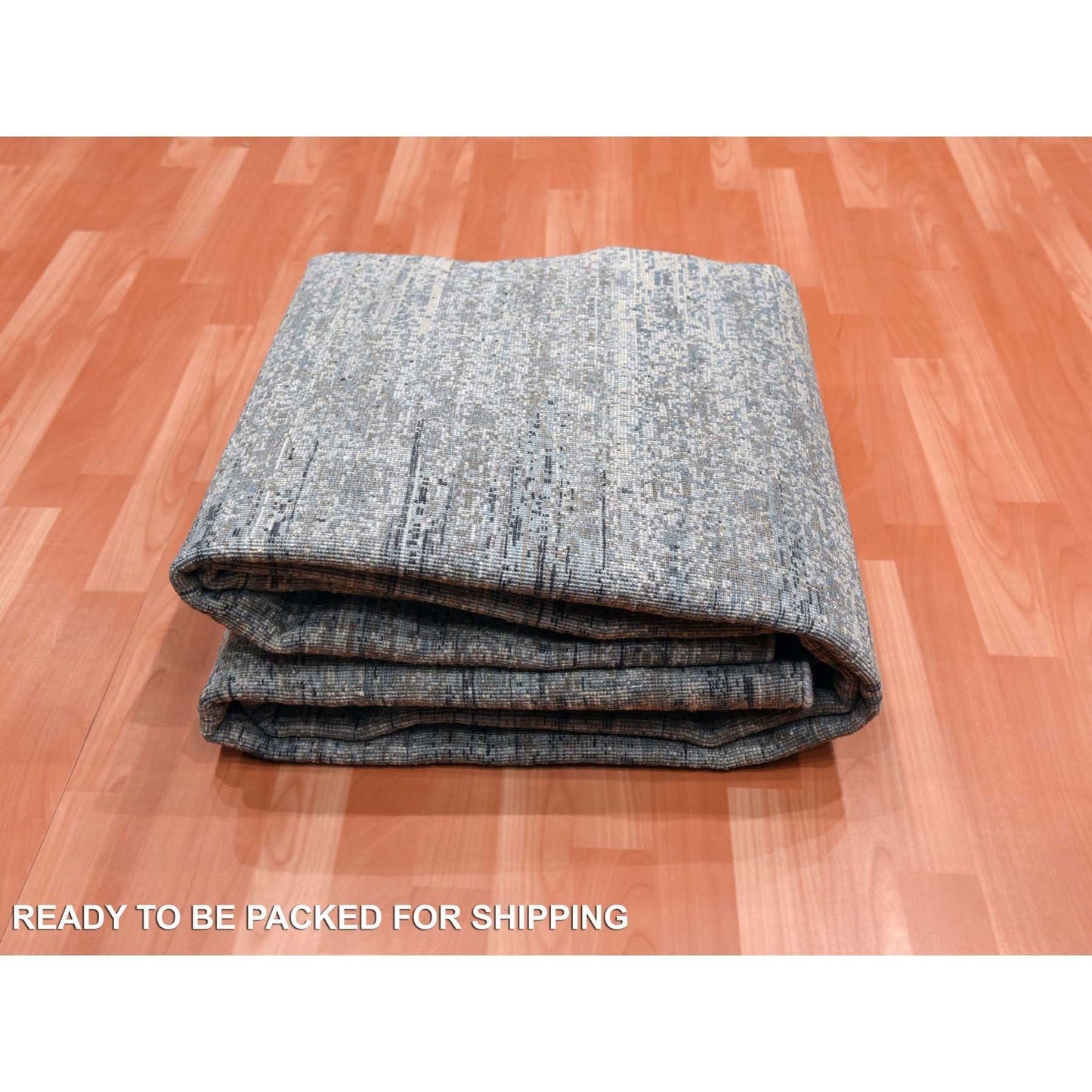 8'2"X8'2" Blue Oceanic Wool And Pure Silk Hand Knotted Square Rug