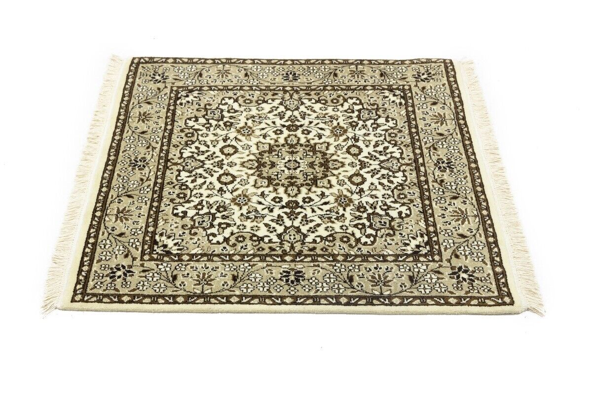 Handmade Kirman Square Rug Cream Floral Medallion