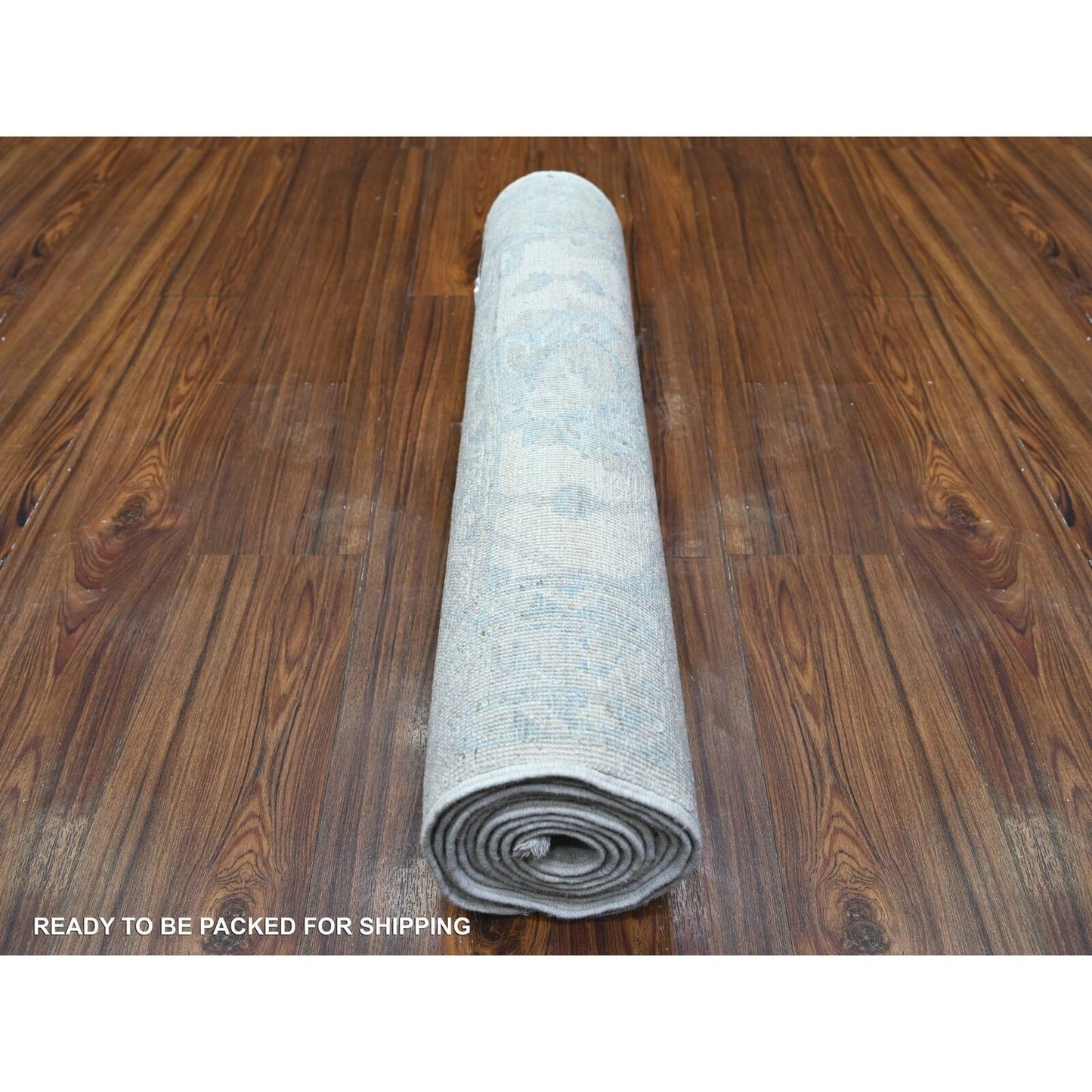 2'6"X9'7" Ivory White Wash Peshawar Hand Knotted Wool Runner Oriental Rug