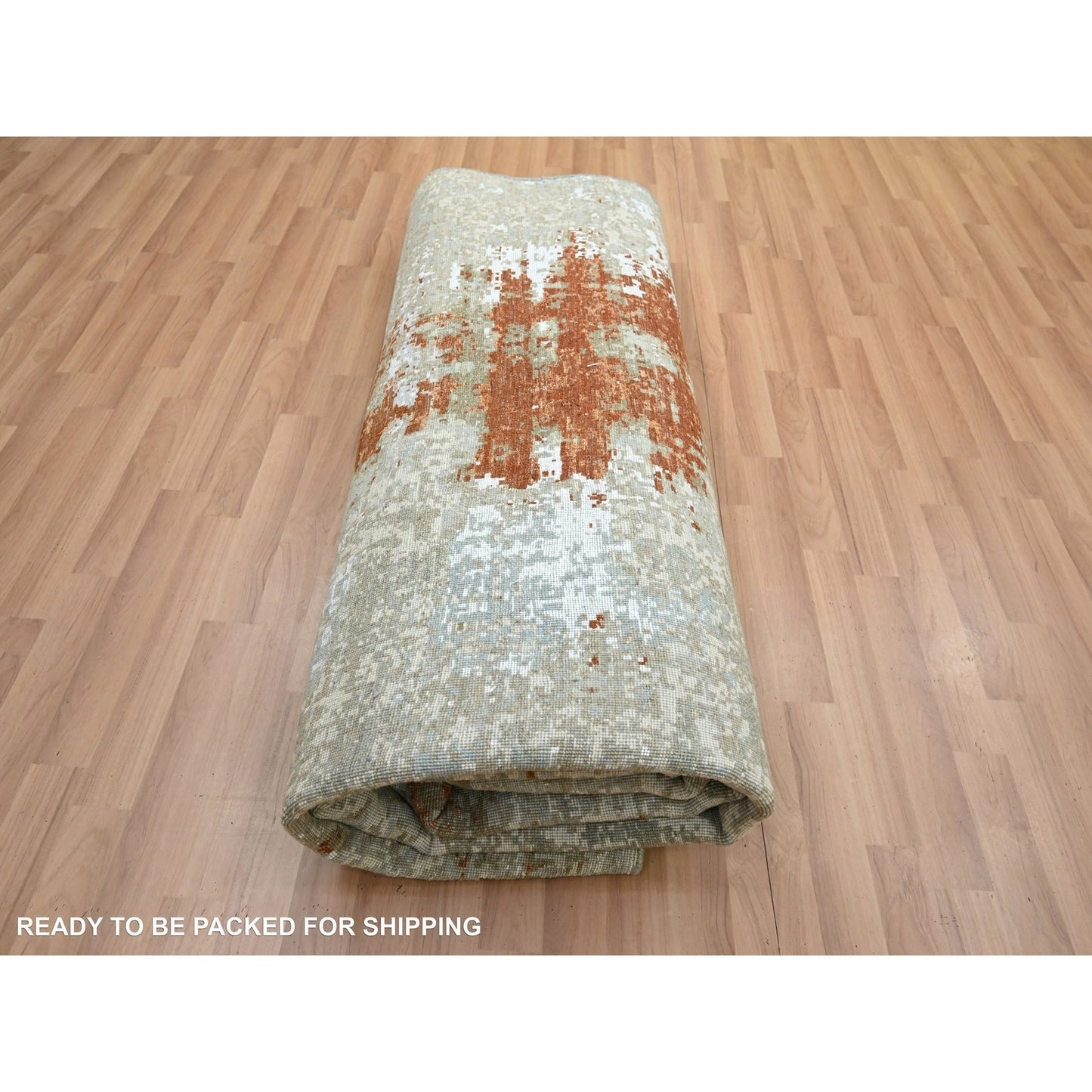 8'1"X10'3" Red With Beige Abstract Galaxy Design Wool Hand Knotted Rug