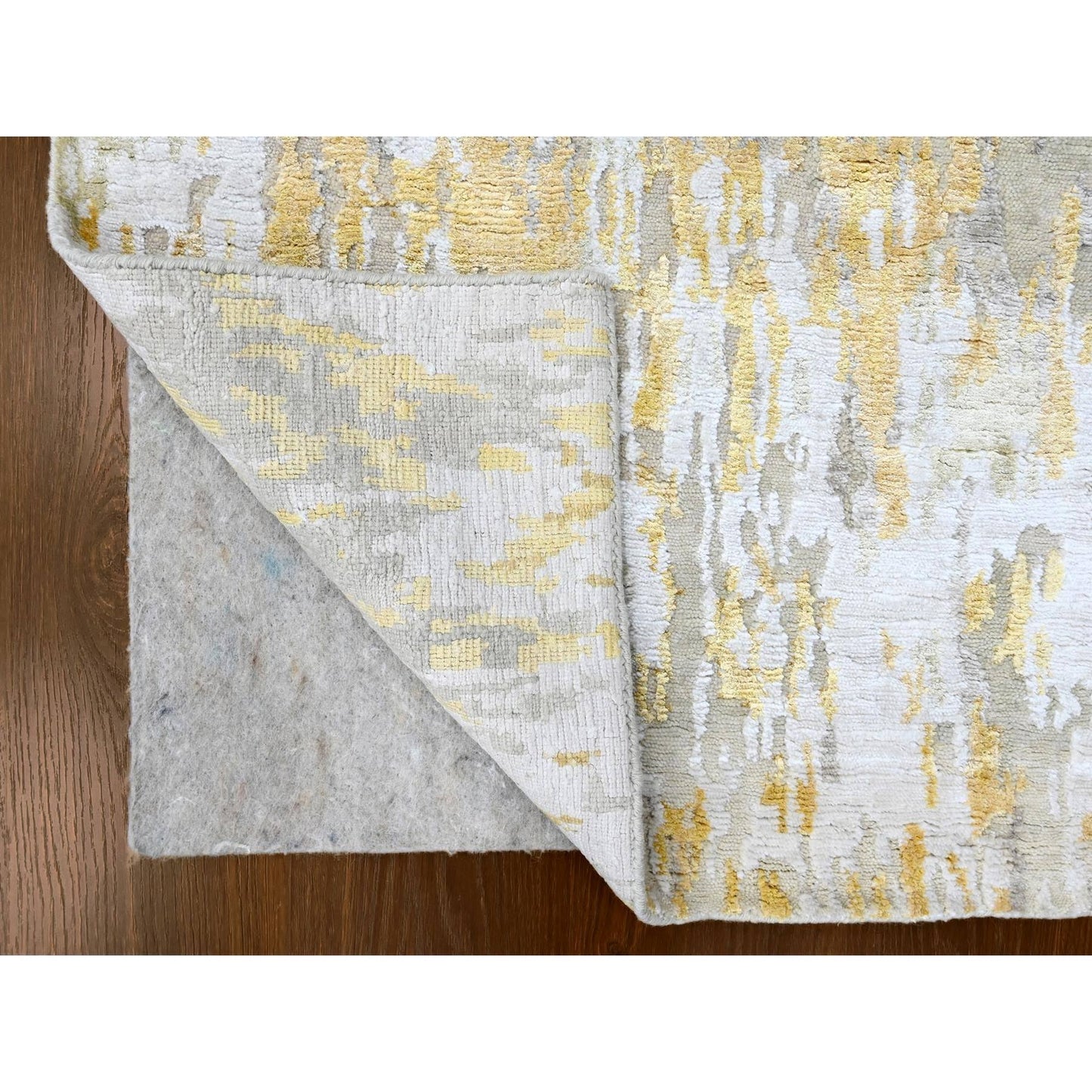 2'7'X23'6" Beige Abstract Design Wool And Silk Hand Knotted Xl Runner Rug