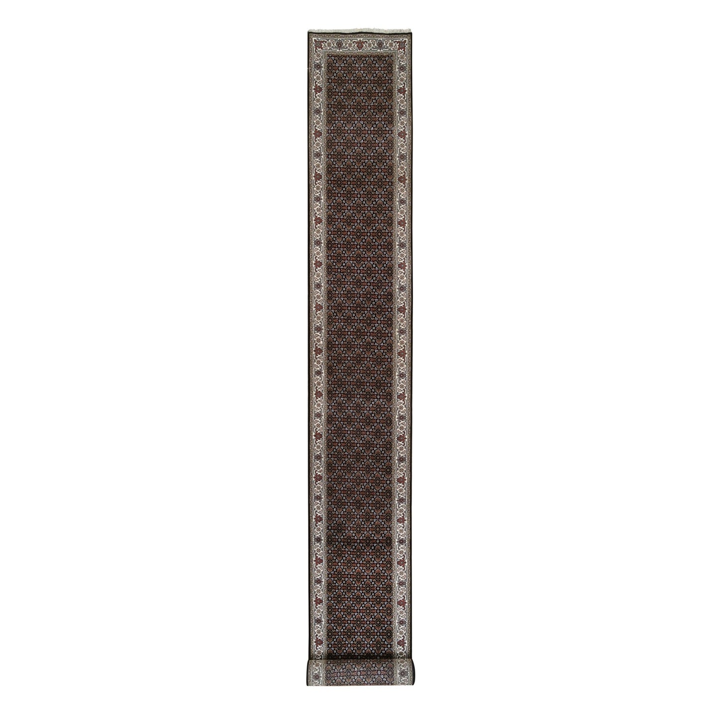2'5"X20' Black Hand Knotted 175 Kpsi Wool And Silk Herrita Xl Runner Rug