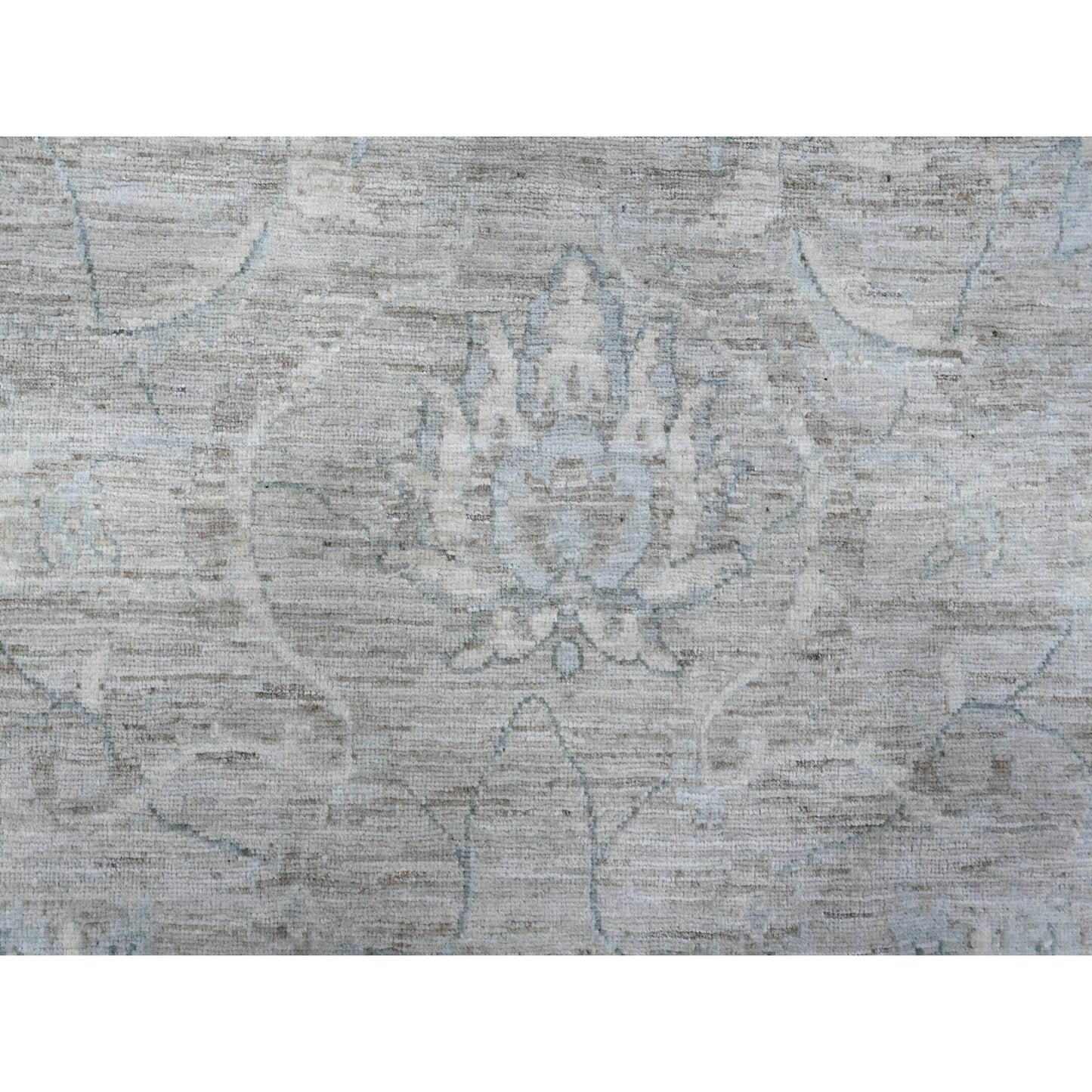 10'X13' Pewter Gray Hand Knotted White Wash Peshawar Wool Oriental Rug
