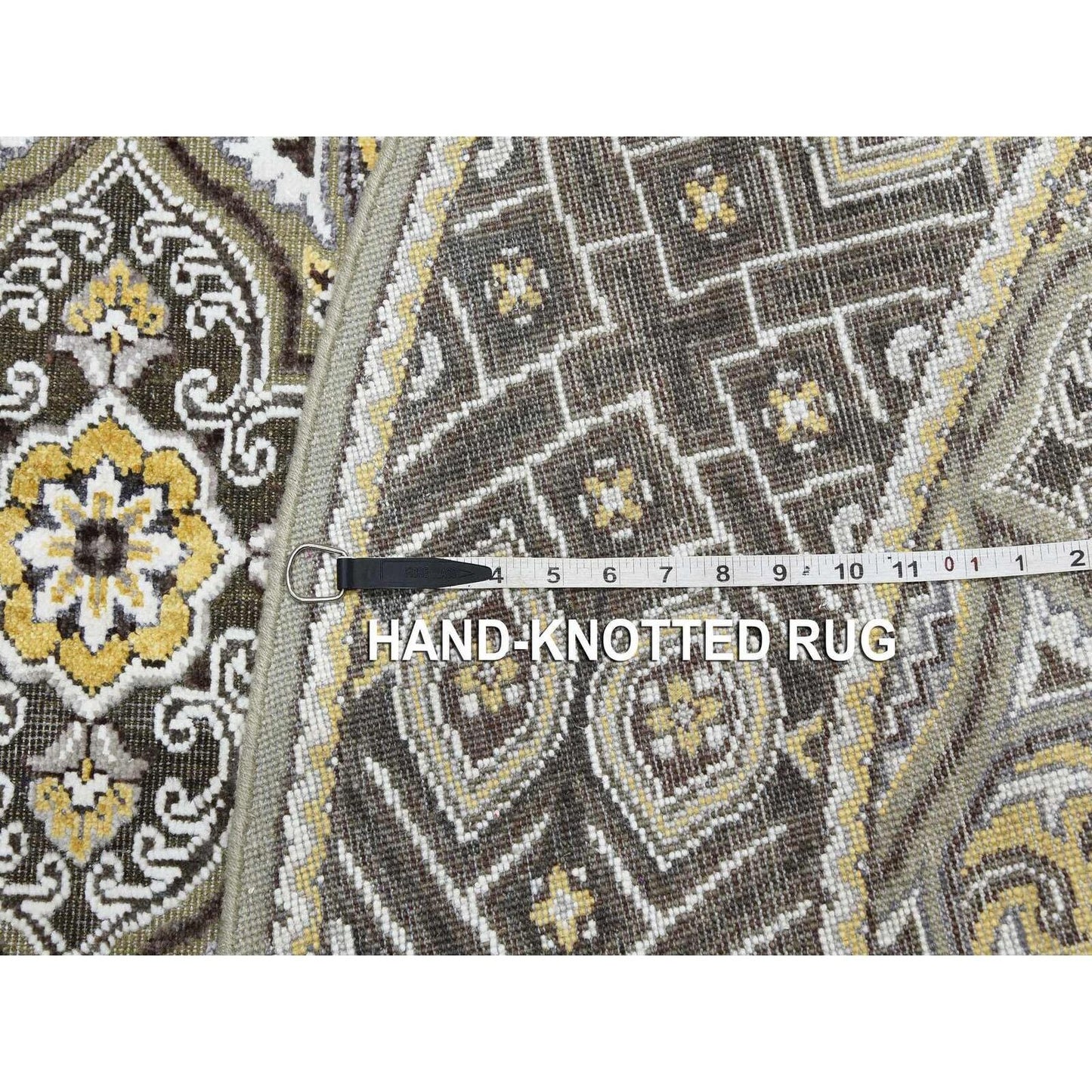 6'2"X6'2" Taupe-Brown Silk Mughal Inspired Hand Knotted Wool Round Rug