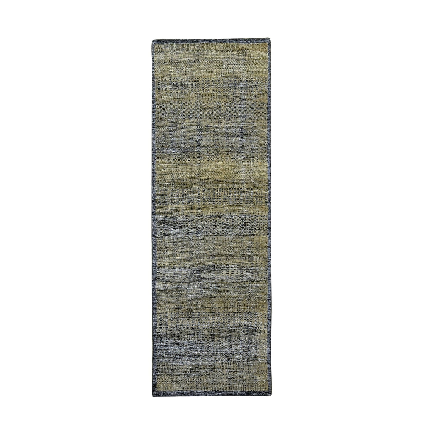 2'6"X8' Black & Brown Oxidized Grass Design Wool Hand Knotted Runner Rug