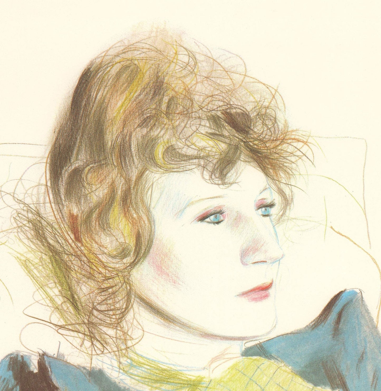 David Hockney Portrait Of Celia Wearing Checkered Sleeves " Lithograph 1