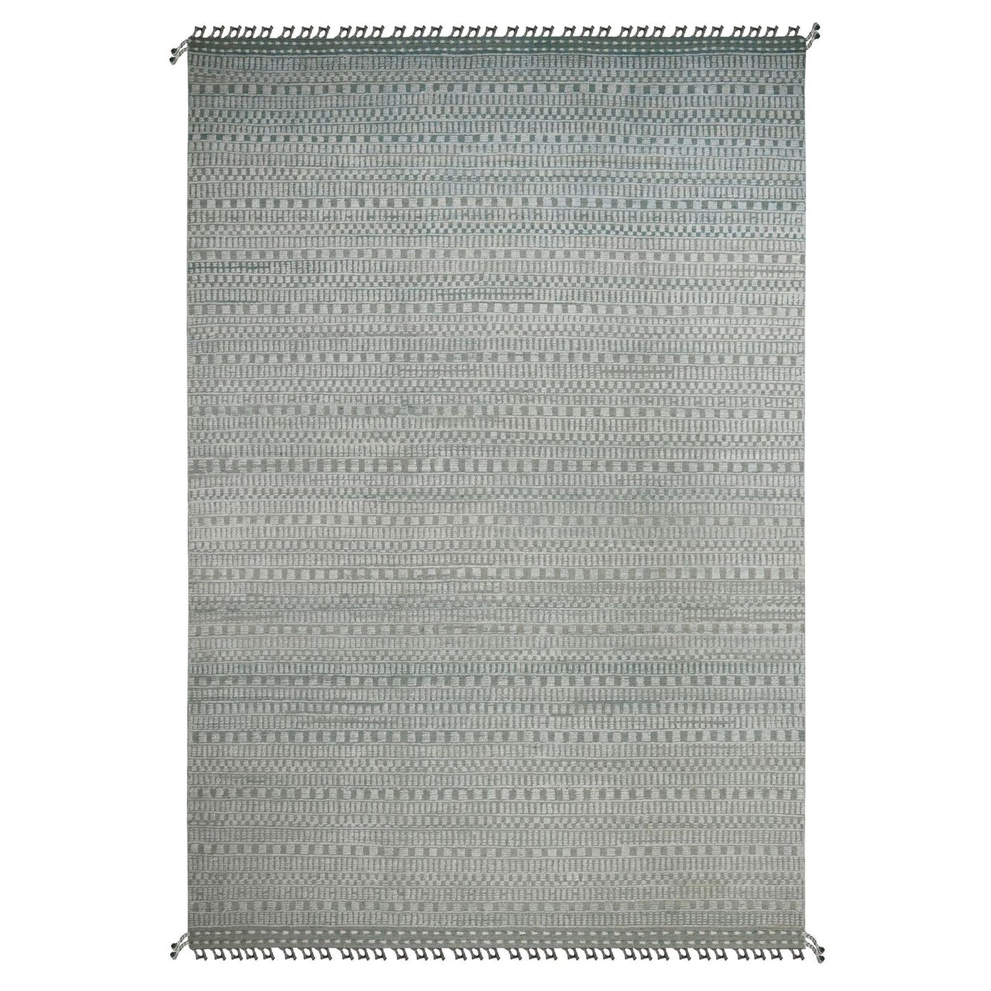 9'7"X14'3" Light Green Geometric Moroccan Weave Hand Knotted Wool Rug