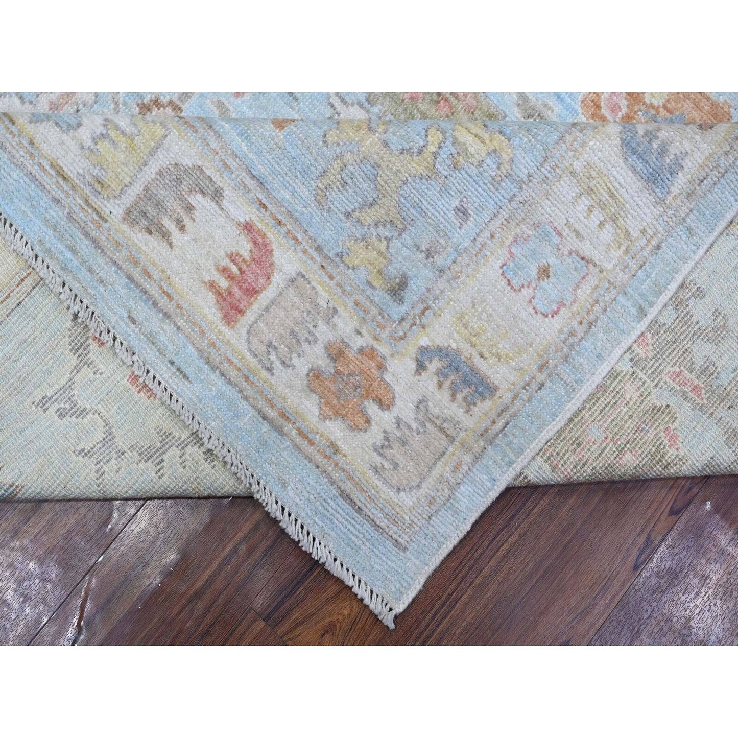 9'X12'6" Quilt Blue Afghan Hand Knotted Angora Oushak Oriental Rug
