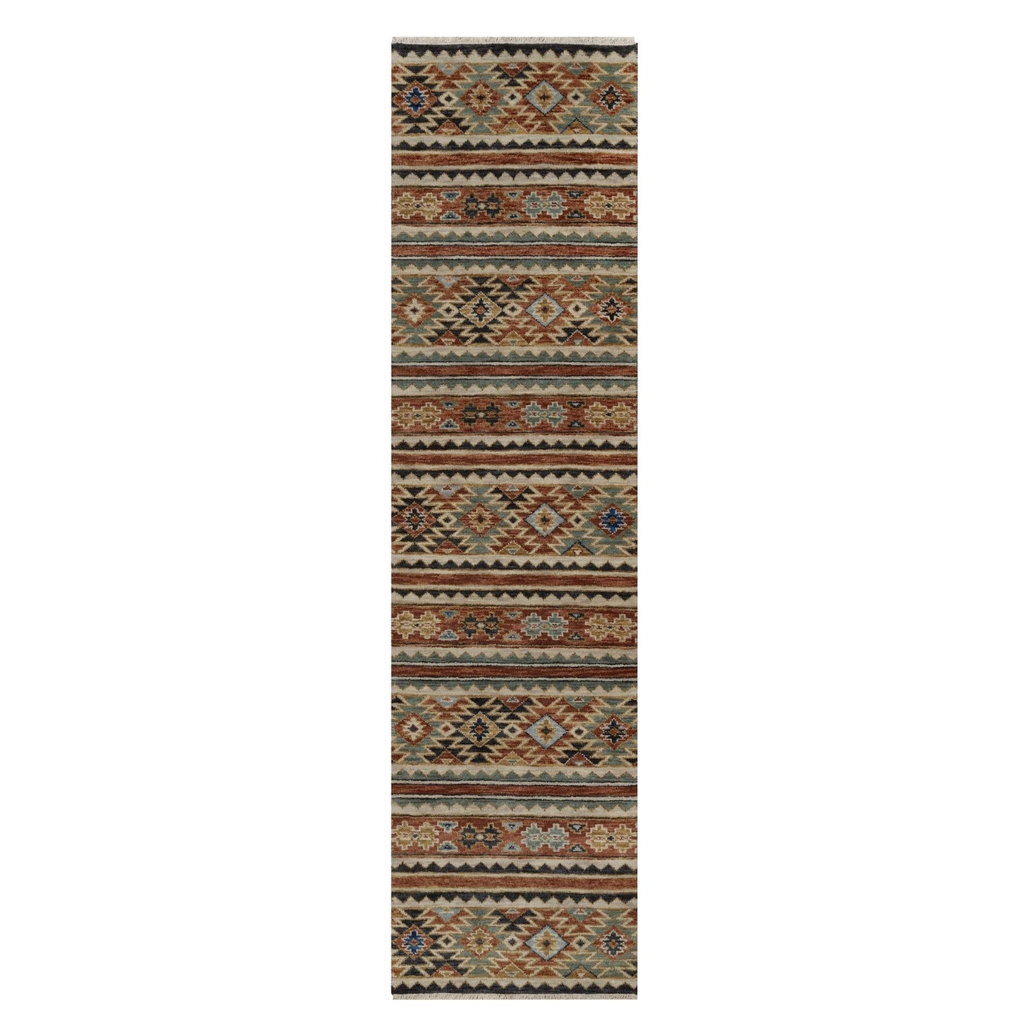 2'6"X9'10" Oyster Gray Southwest Design Hand Knotted Pure Wool Runner Rug