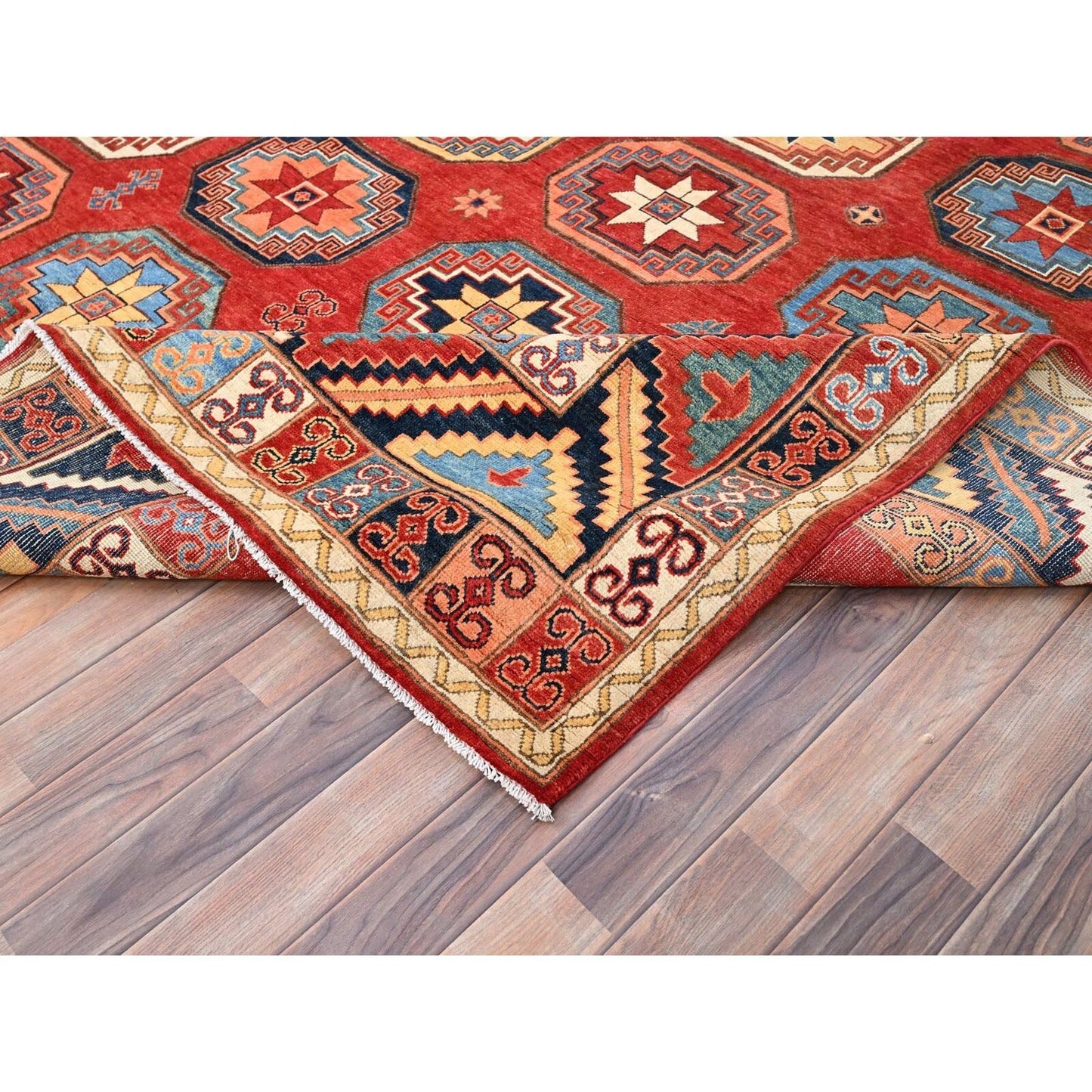 10'X13'10" Red Afghan Ersari Design Hand Knotted Natural Wool Rug