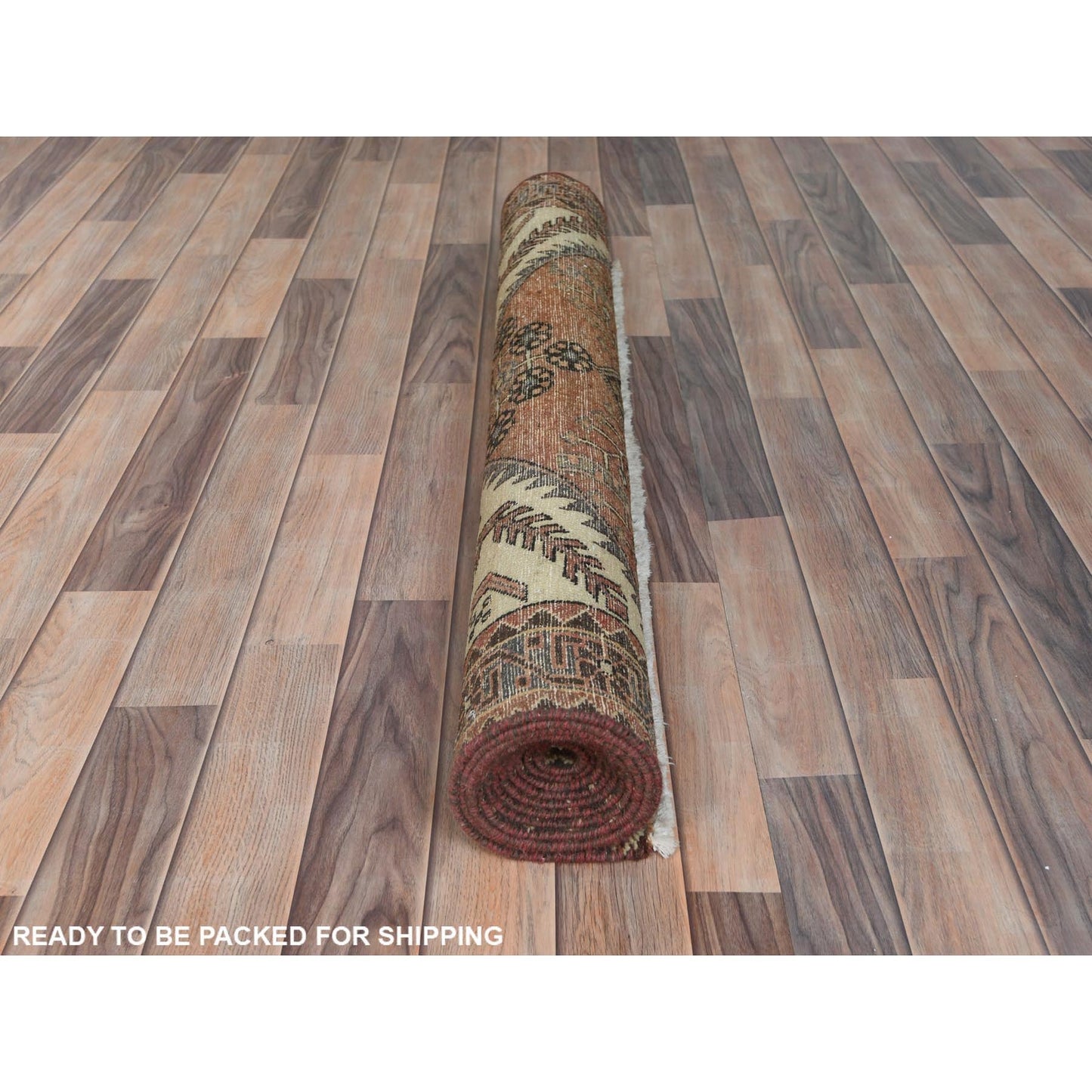 4'X10'Mocha Brown Farsian Heris Hand Knotted Wool Cropped Thin Runner Rug