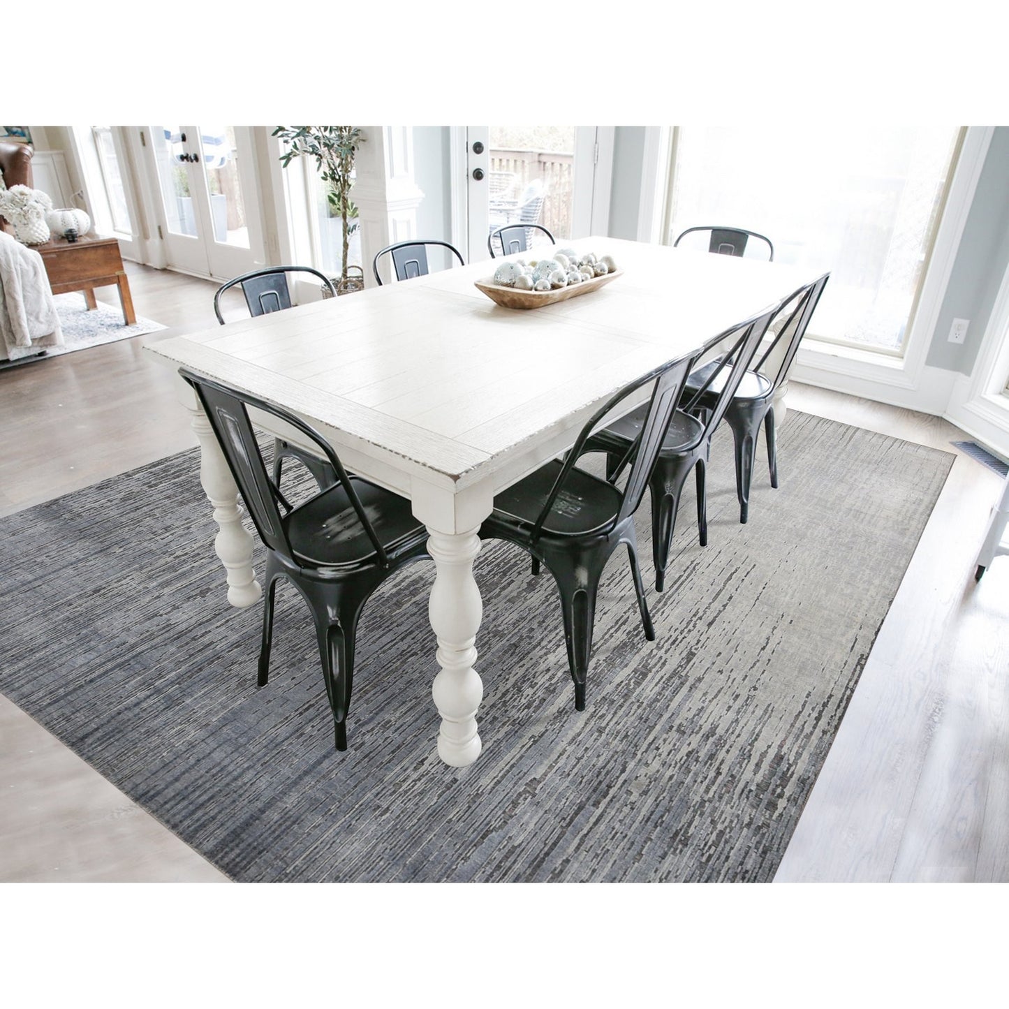 9'X11'10" Medium Gray Vertical Ombre Design Pure Silk Hand Knotted Rug