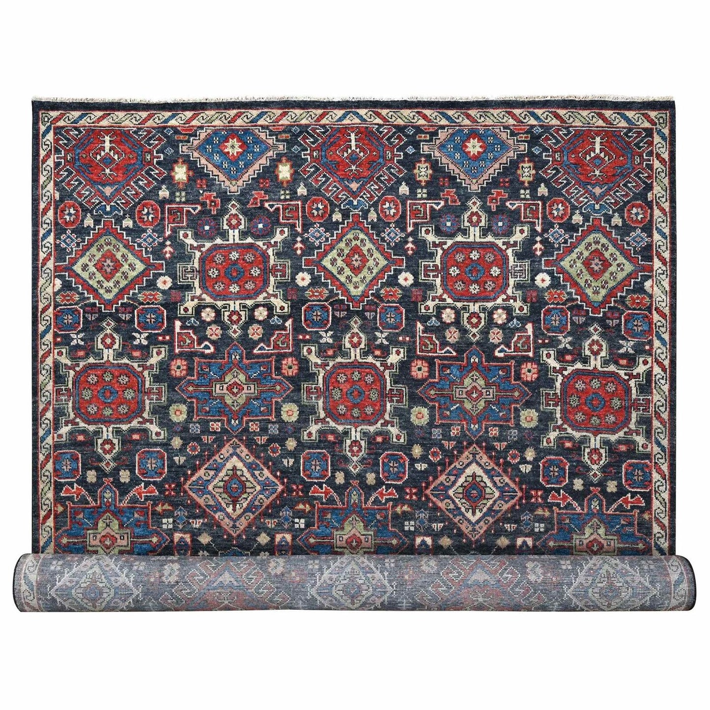 12'X18' Black Supple Organic Wool Hand Knotted Oversize Oriental Rug