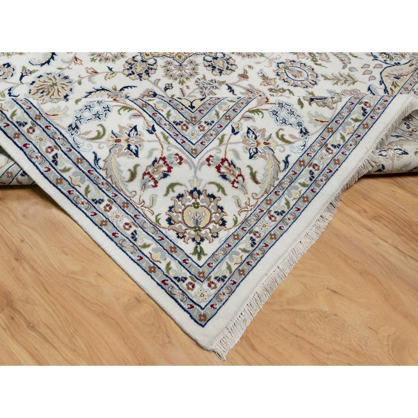 10'2"X10'2" Snow White 250 Kpsi Hand Knotted Nain Wool & Silk Square Rug