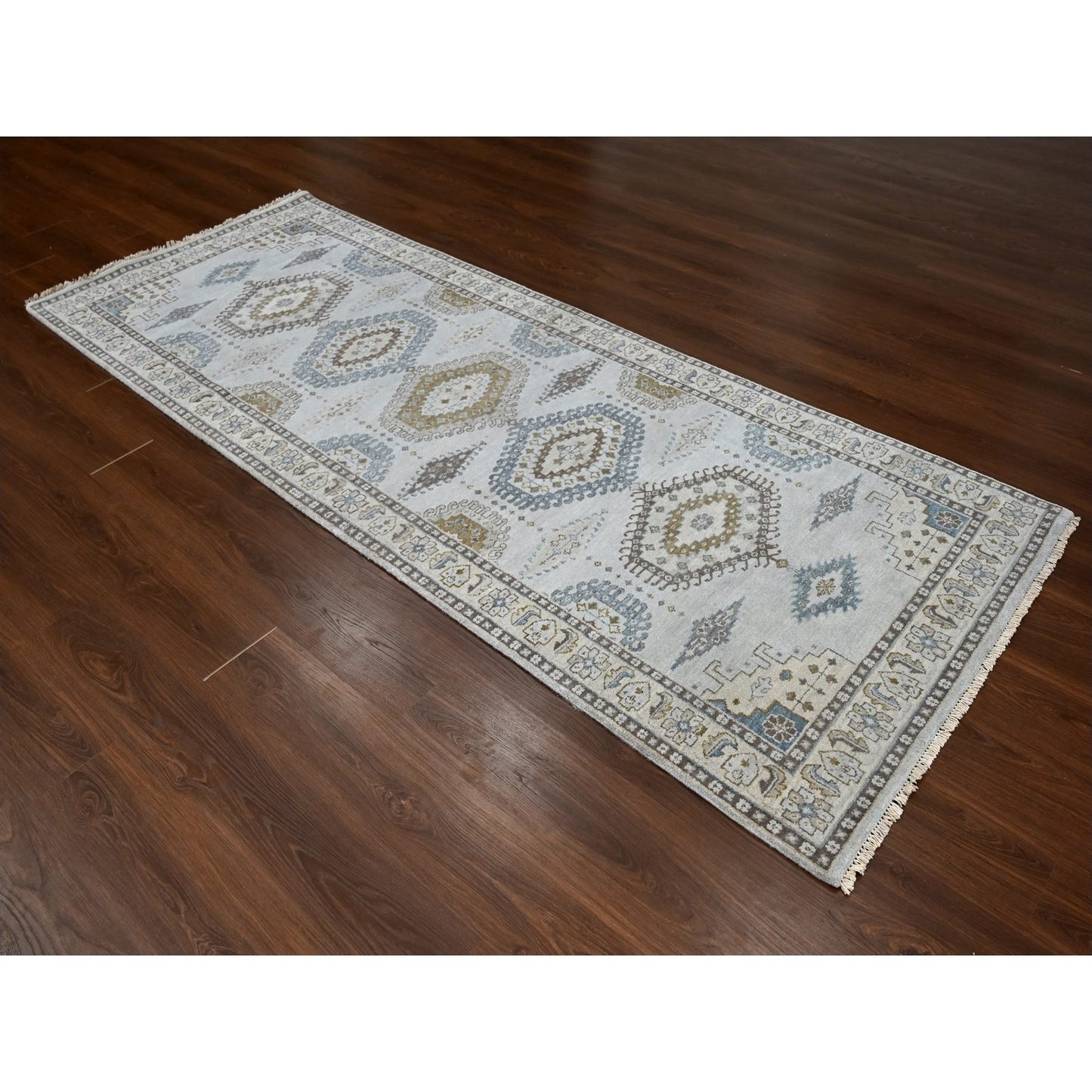 4'X10'1" Rhino Gray Wool Farsian Village Hand Knotted Wide Runner Rug