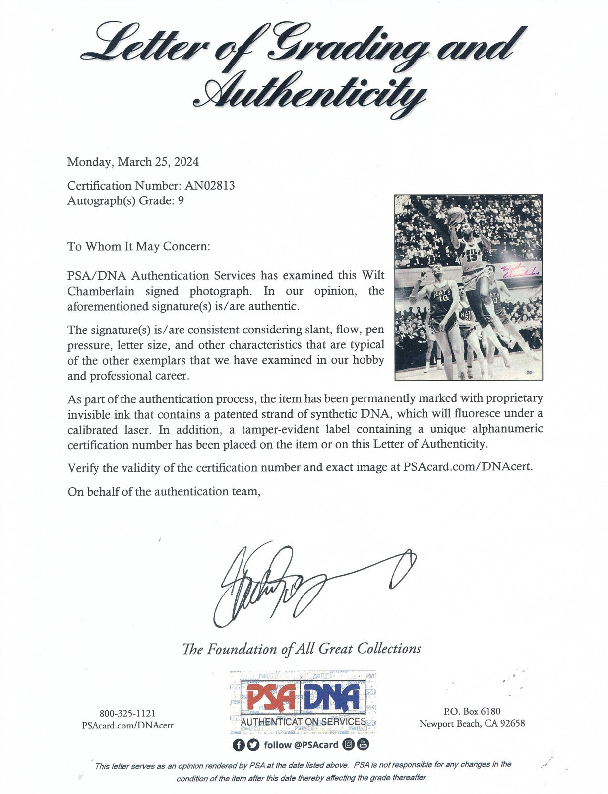 Wilt Chamberlain Signed/Autographed 16X20 Photo