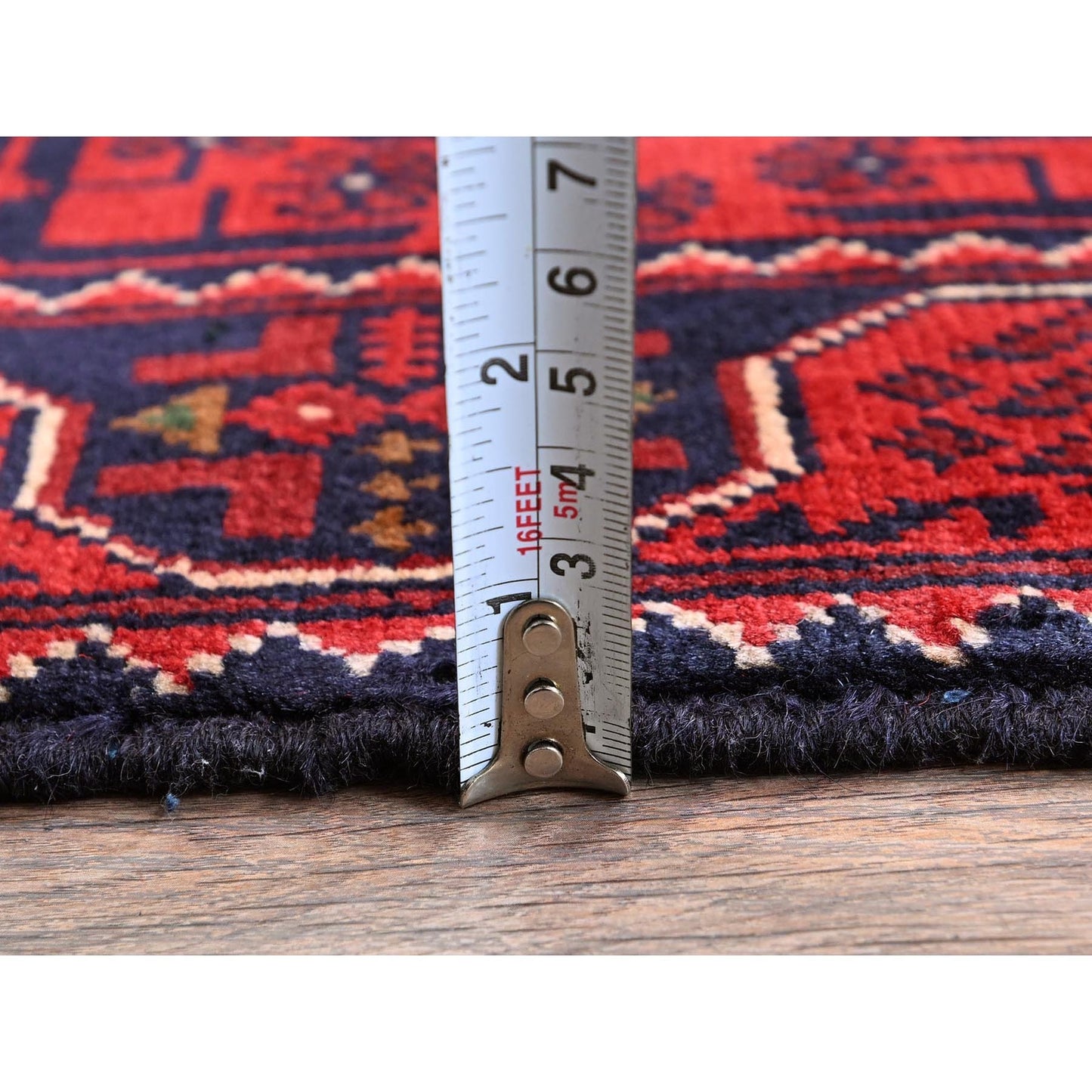 1'9"X4'10" Red Afghan Khamyab Tribal Design Hand Knotted Wool Runner Rug
