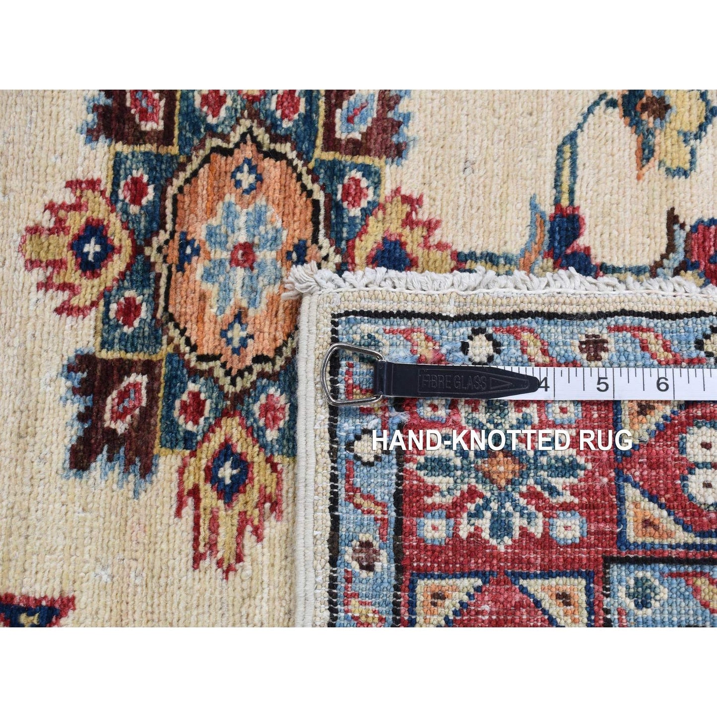 2'9"X8'7" Bone White Afghan Super Kazak Hand Knotted Pure Wool Runner Rug