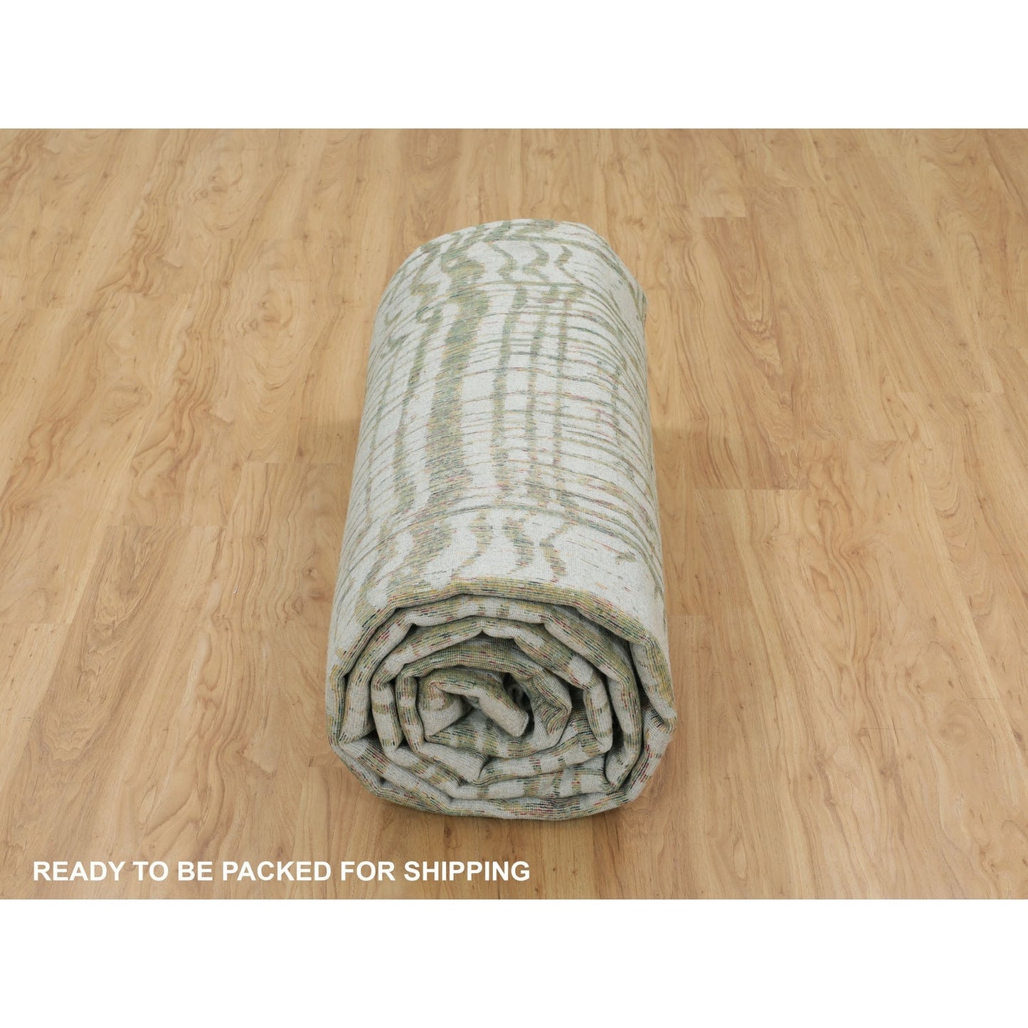 11'9"X14'8" Oversized Green Fine Jacquard Hand Loomed Wool & Art Silk Rug