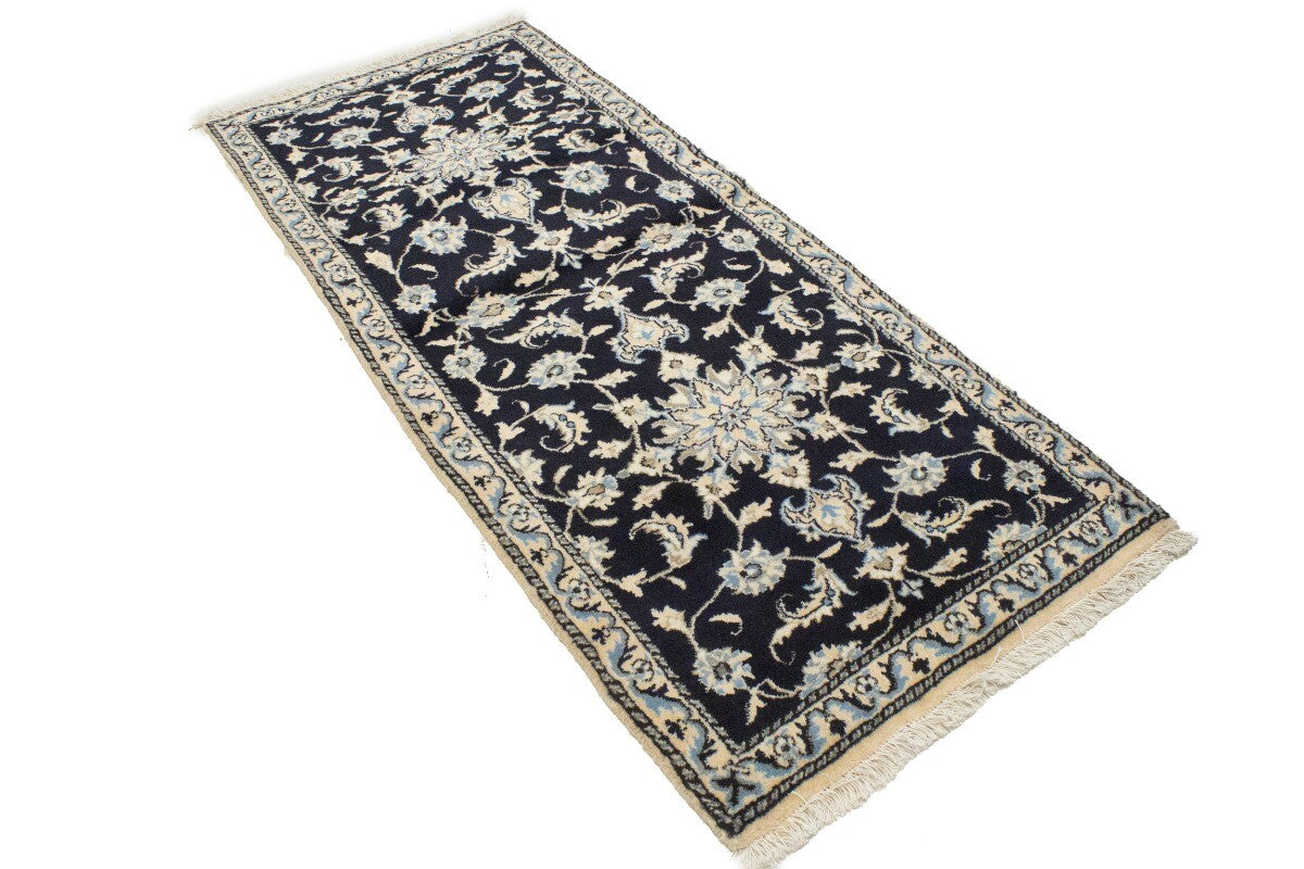 Handmade Wool Nain Runner Rug Classic Navy Floral