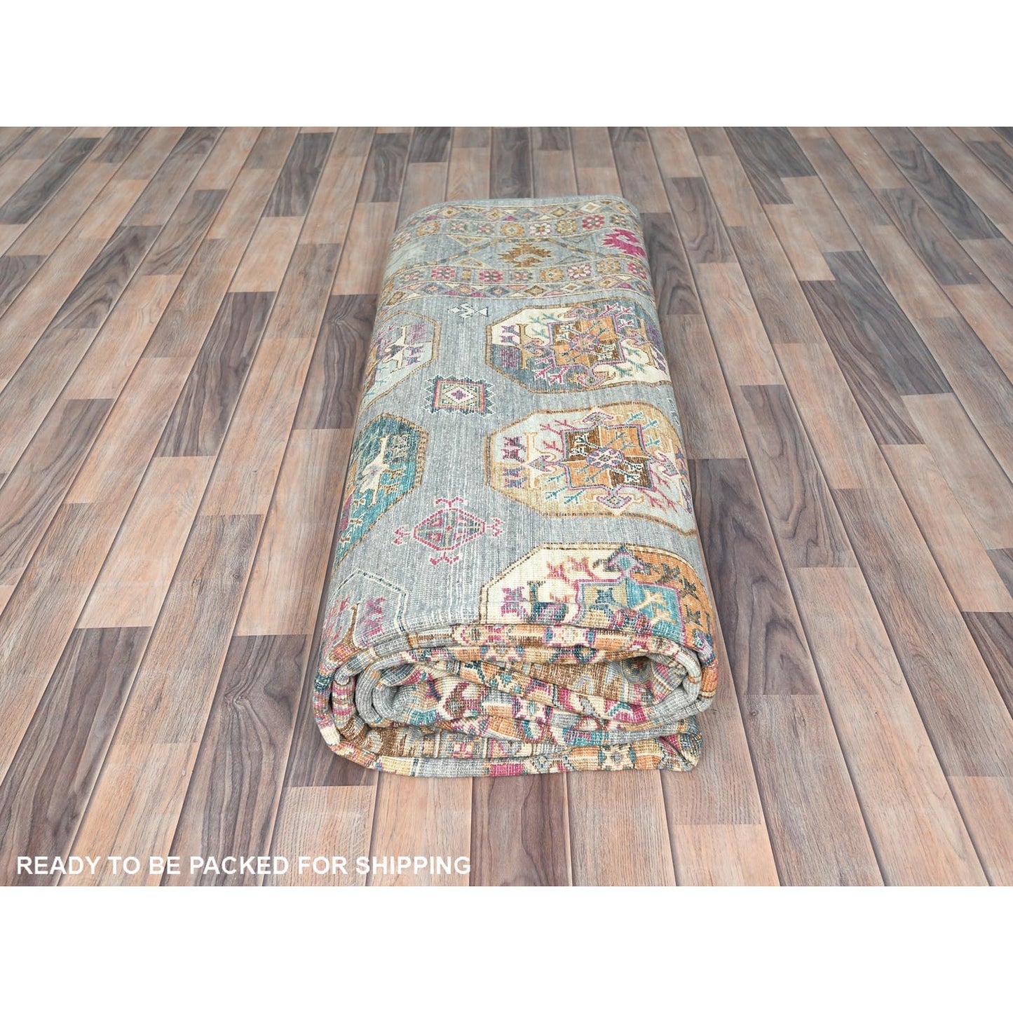 8'8"X11'9" Light Blue Soft Wool Hand Knotted Afghan Super Kazak Rug