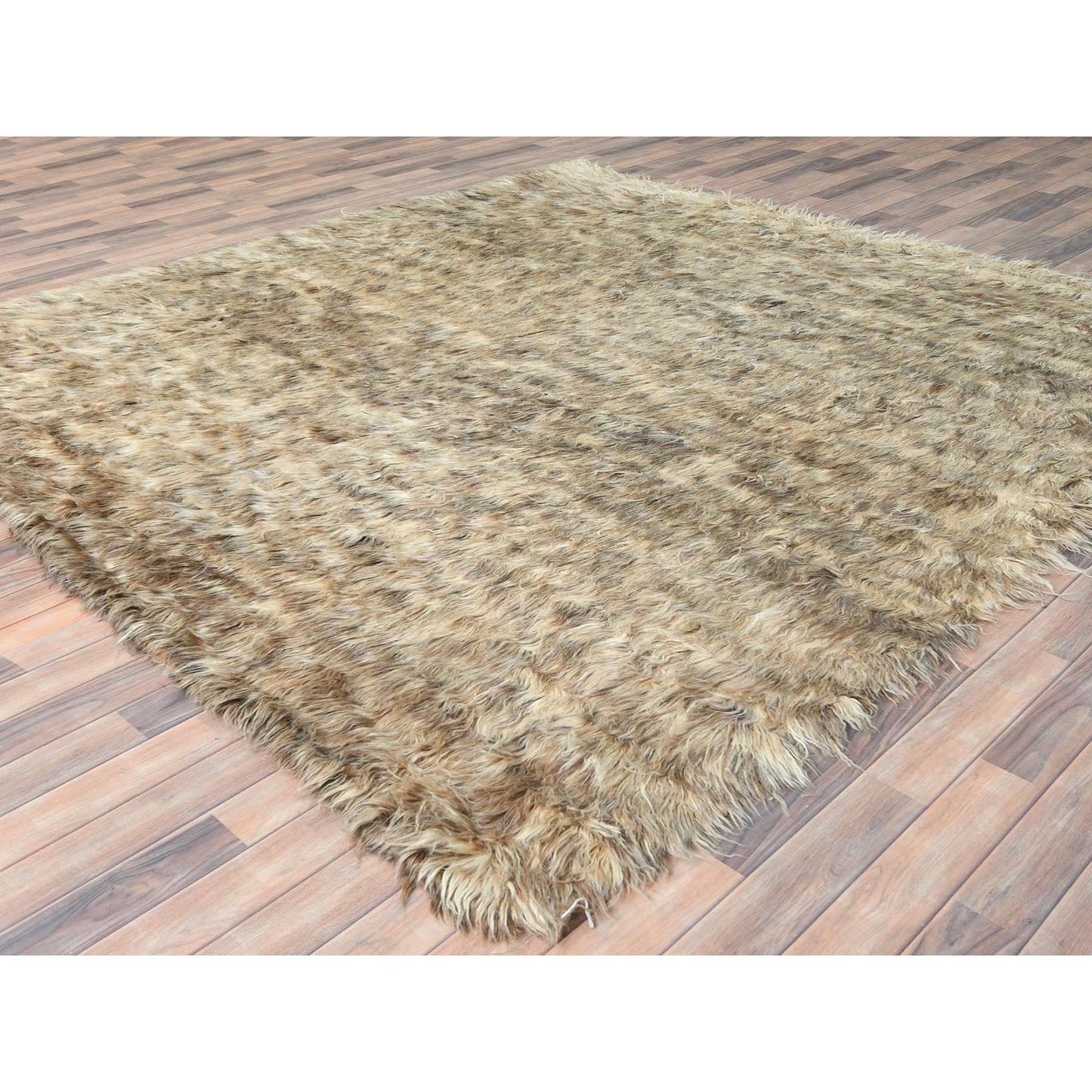 9'X9' Beige Shaggy Moroccan Undyed Natural Wool Hand Knotted Square Rug