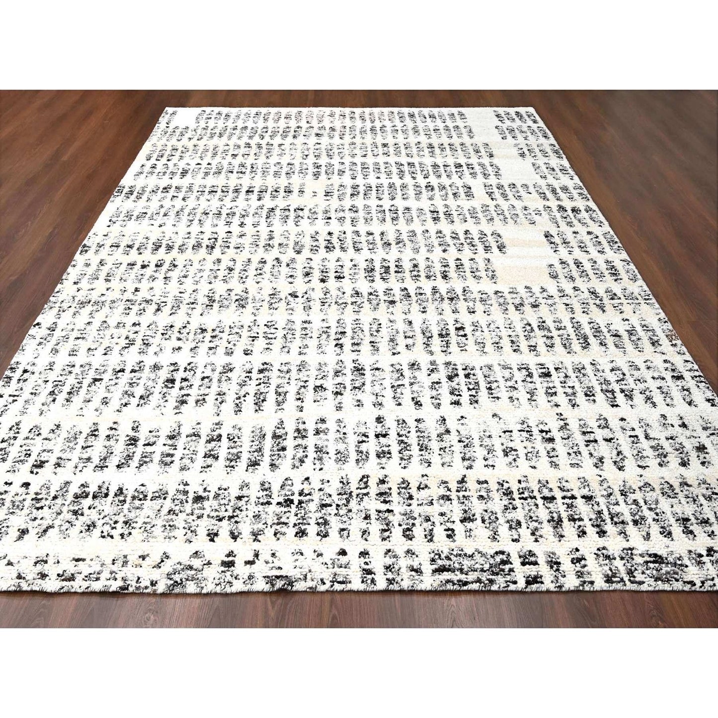 10'2"X13'9" Vivid White Modern Design Wool Hand Knotted Oriental Rug