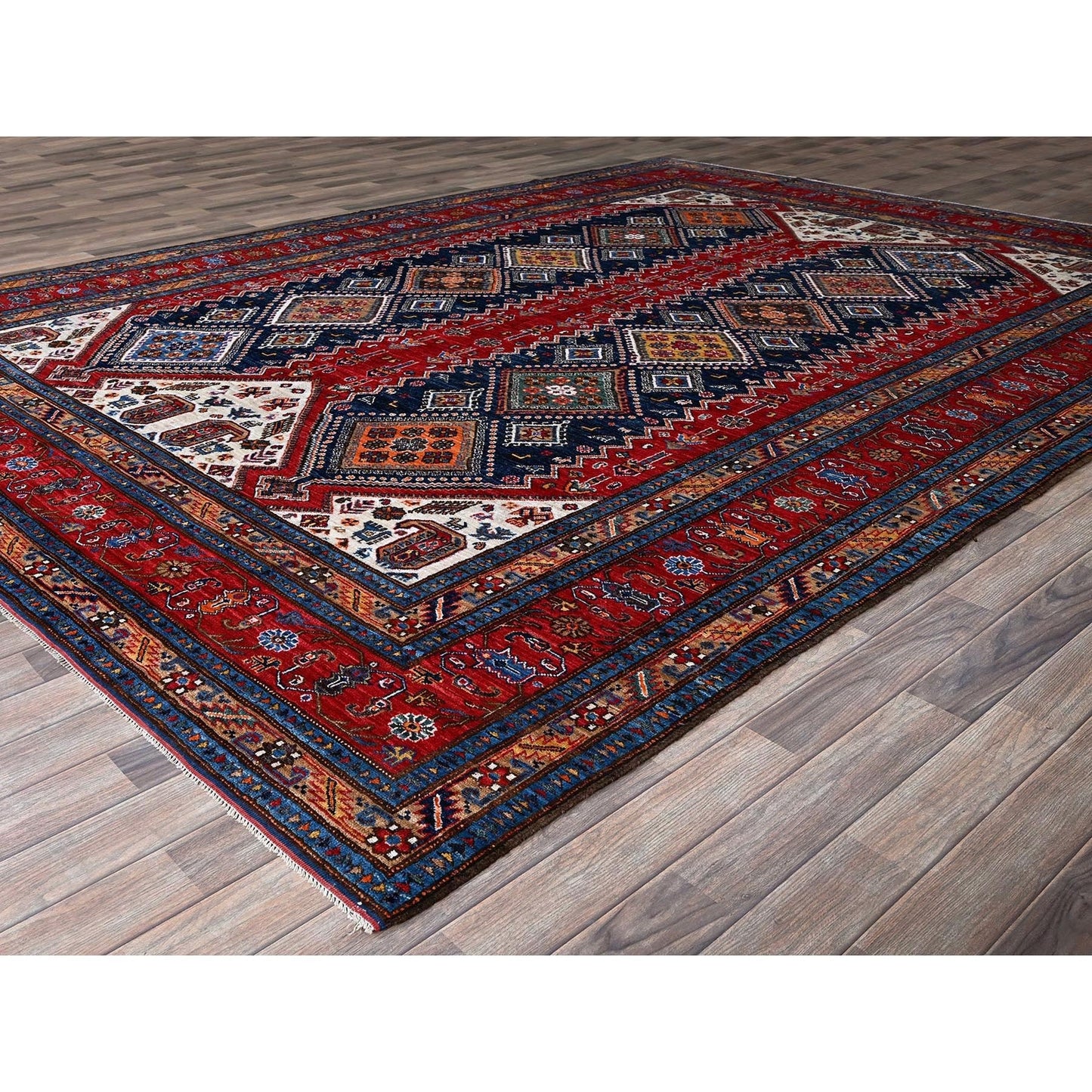 9'1"X12'3" Red Antique Caucasian Design Revival Hand Knotted Pure Wool Rug