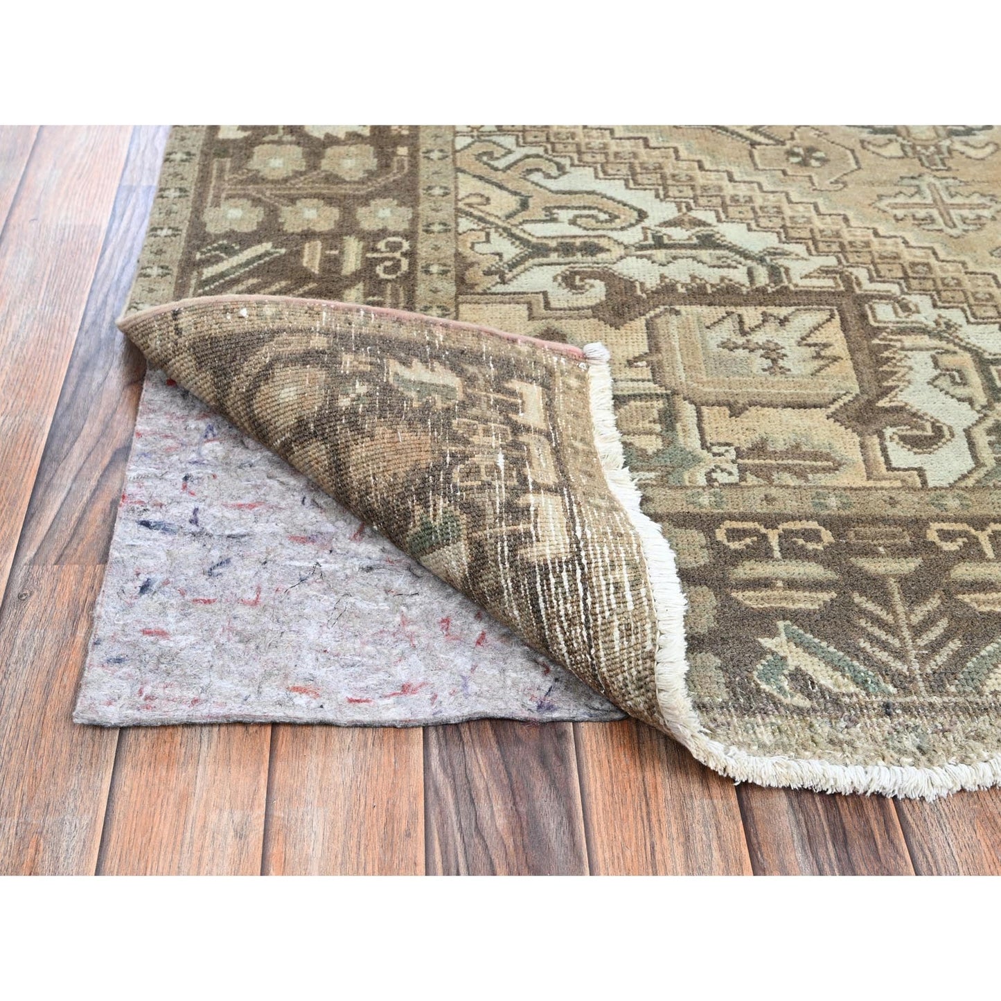 6'7"X9'3" Khaki Brown Vintage Zoroastrian Heris Hand Knotted Pure Wool Rug