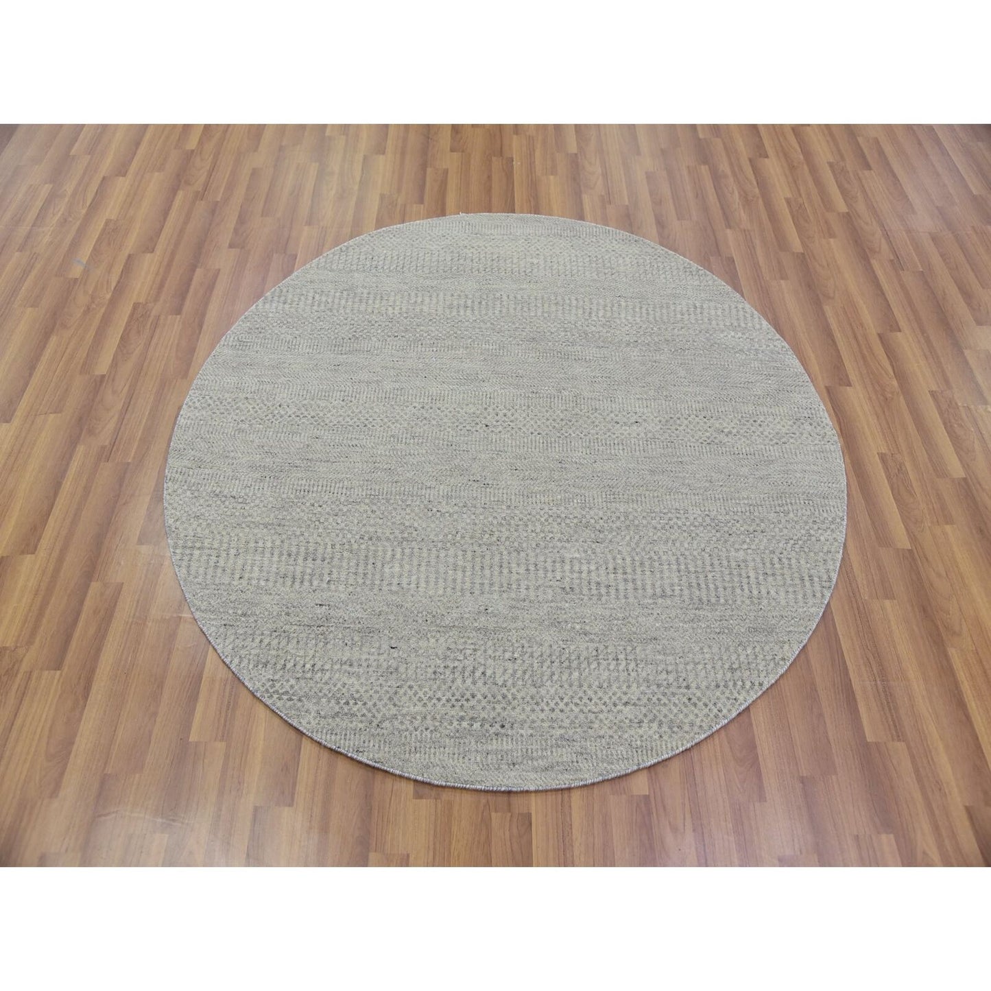 5'X5' Perfect Gray Undyed Wool Hand Knotted Grass Design Round Rug