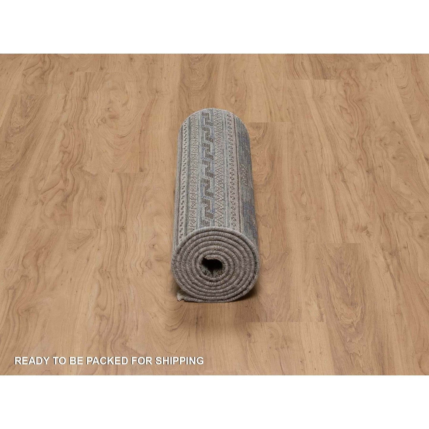 2'7"X9'10" Light Gray Southwest Design Hand Knotted Pure Wool Runner Rug