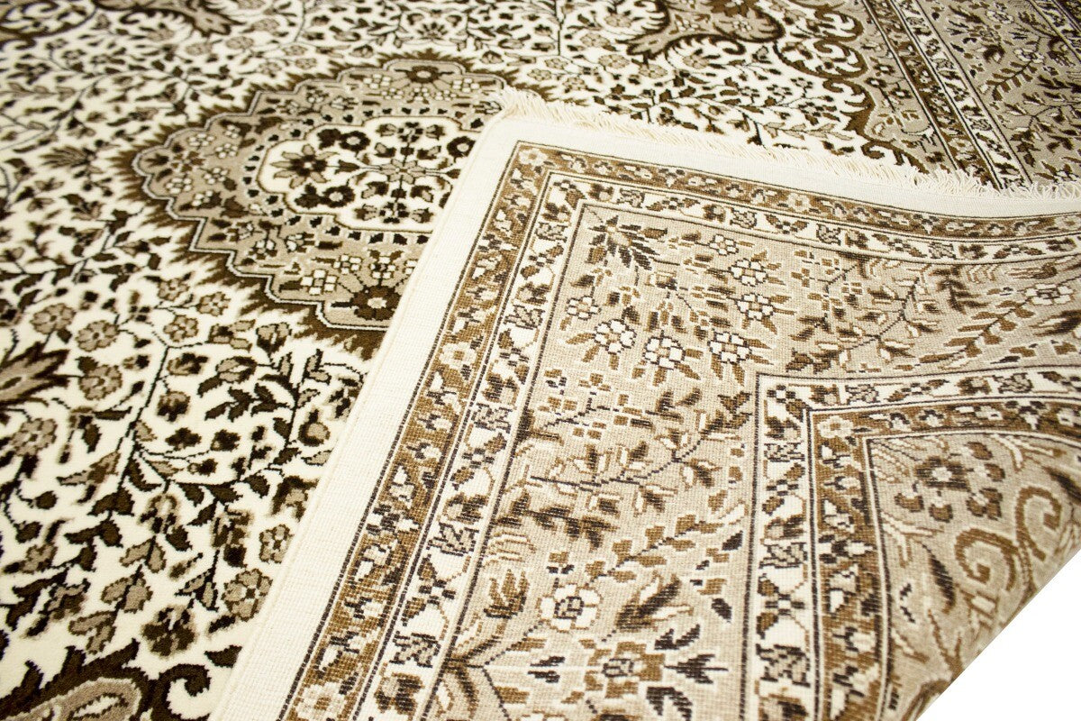 Hand-Knotted Cream Kirman Square Rug Oriental