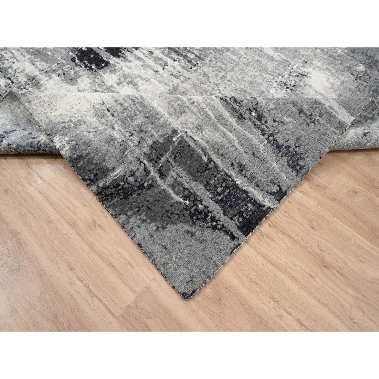8'1"X8'1" Wool And Silk Ivory Abstract Design Hand Knotted Square Rug