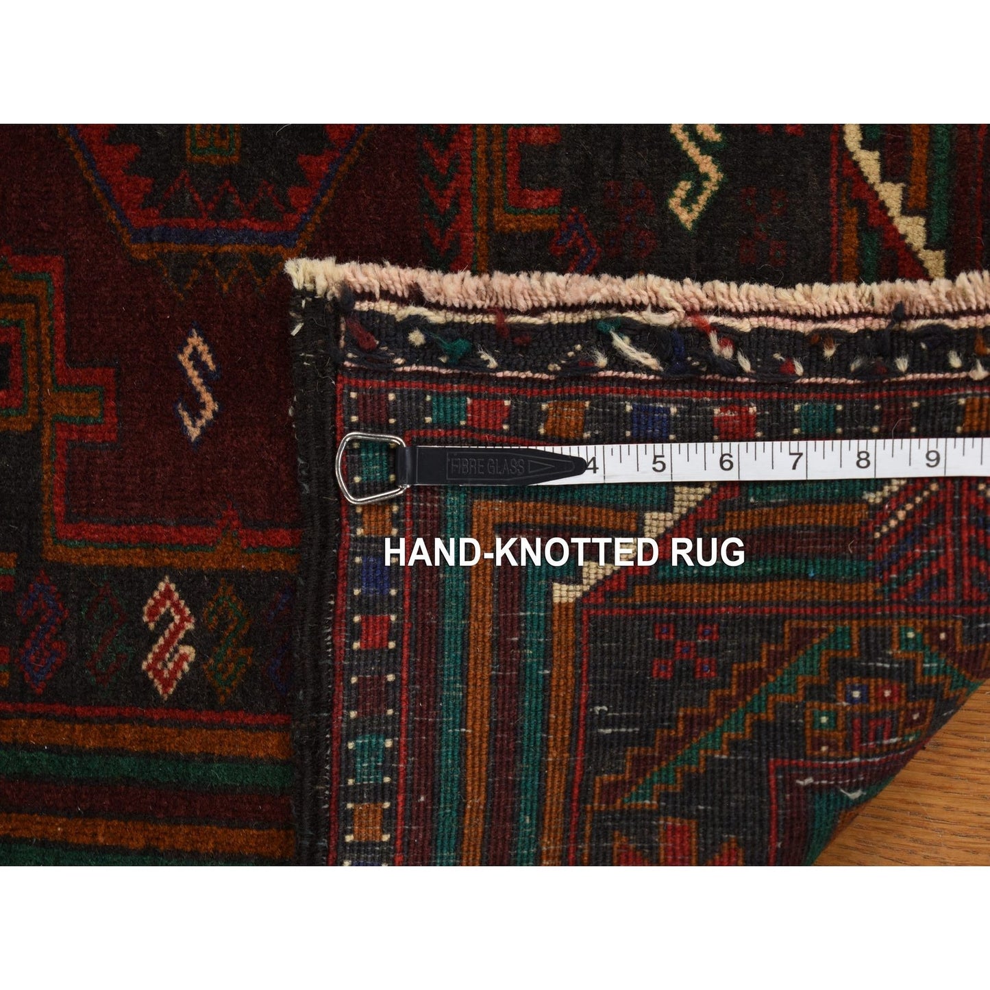 3'10"X7' Red Afghan Balooch Geometric Design Pure Wool Hand Knotted Rug