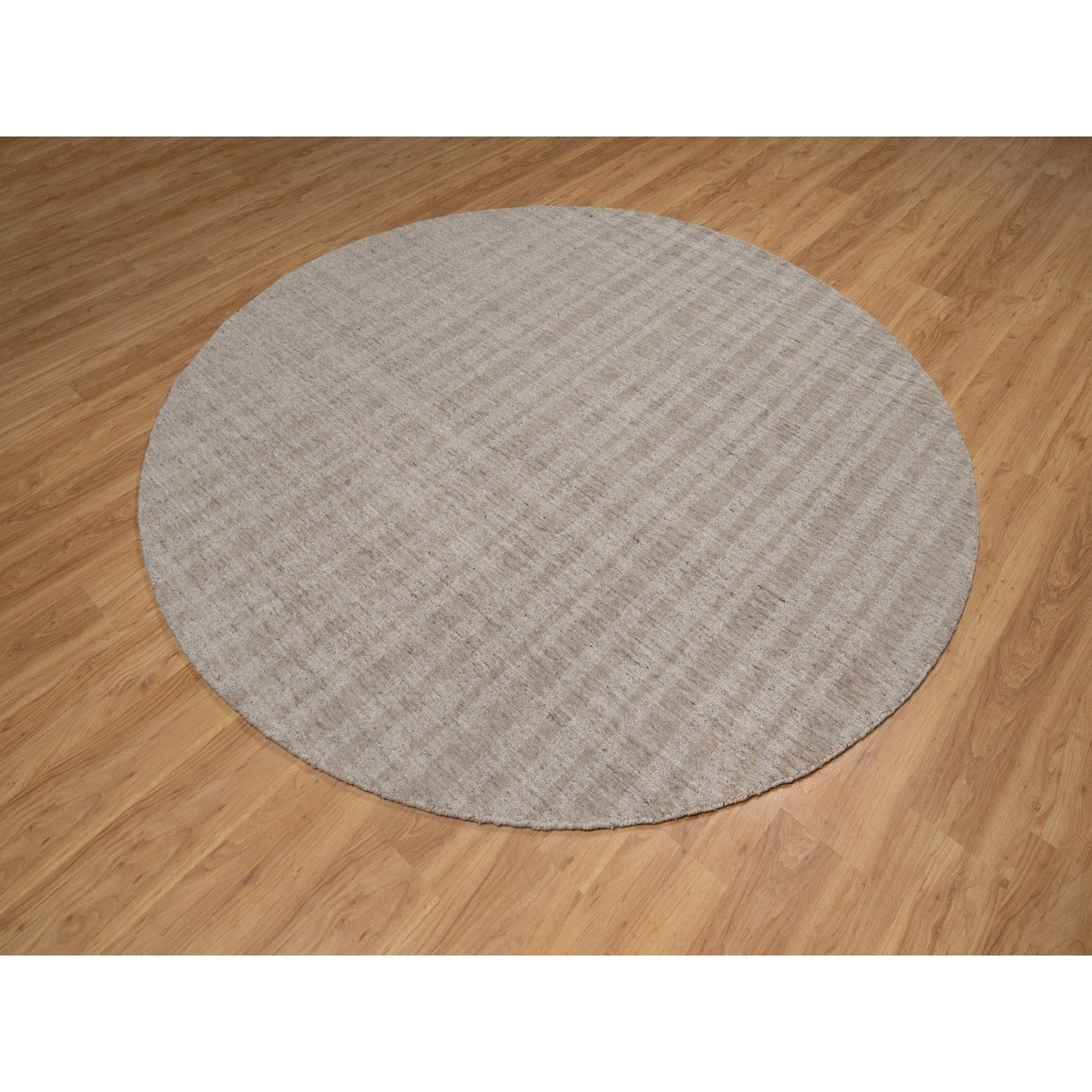 8'X8' Beaver Brown Stripes Design Hand Loomed Natural Wool Round Rug