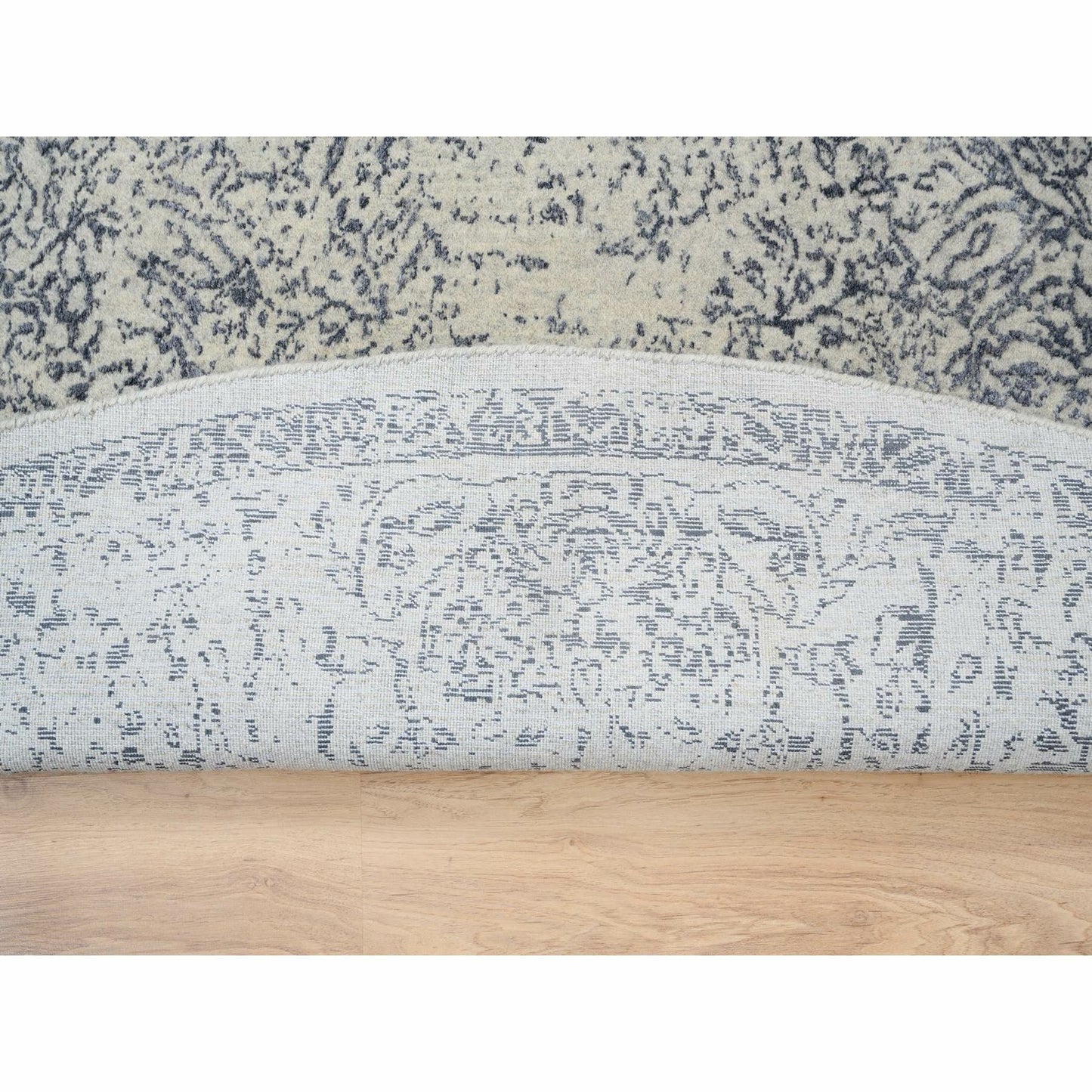 10'X10' Gray Fine Jacquard Wool And Silk Hand Loomed Round Rug